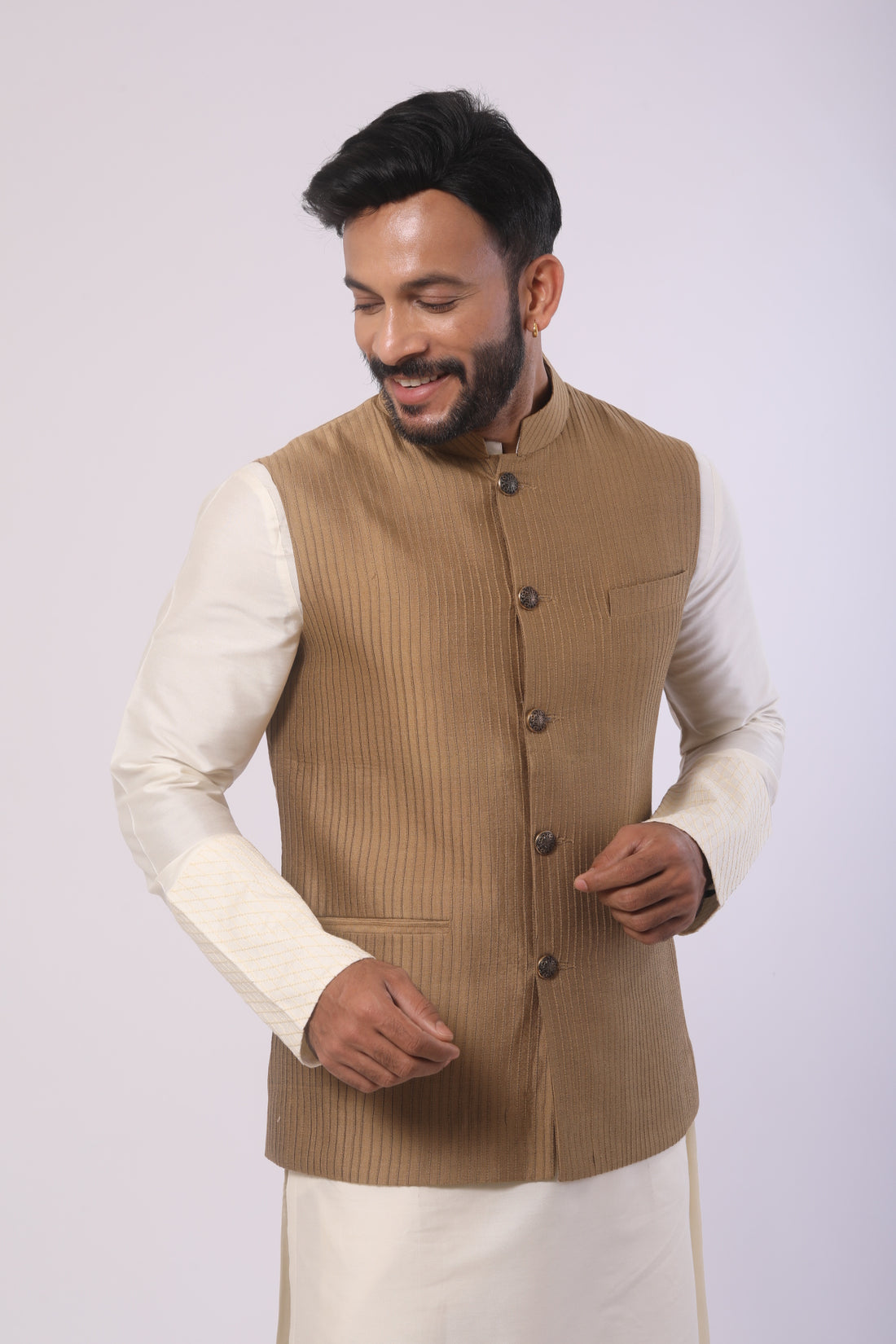 Mehendi Green Katan Silk Kurta Set with Nehru Jacket
