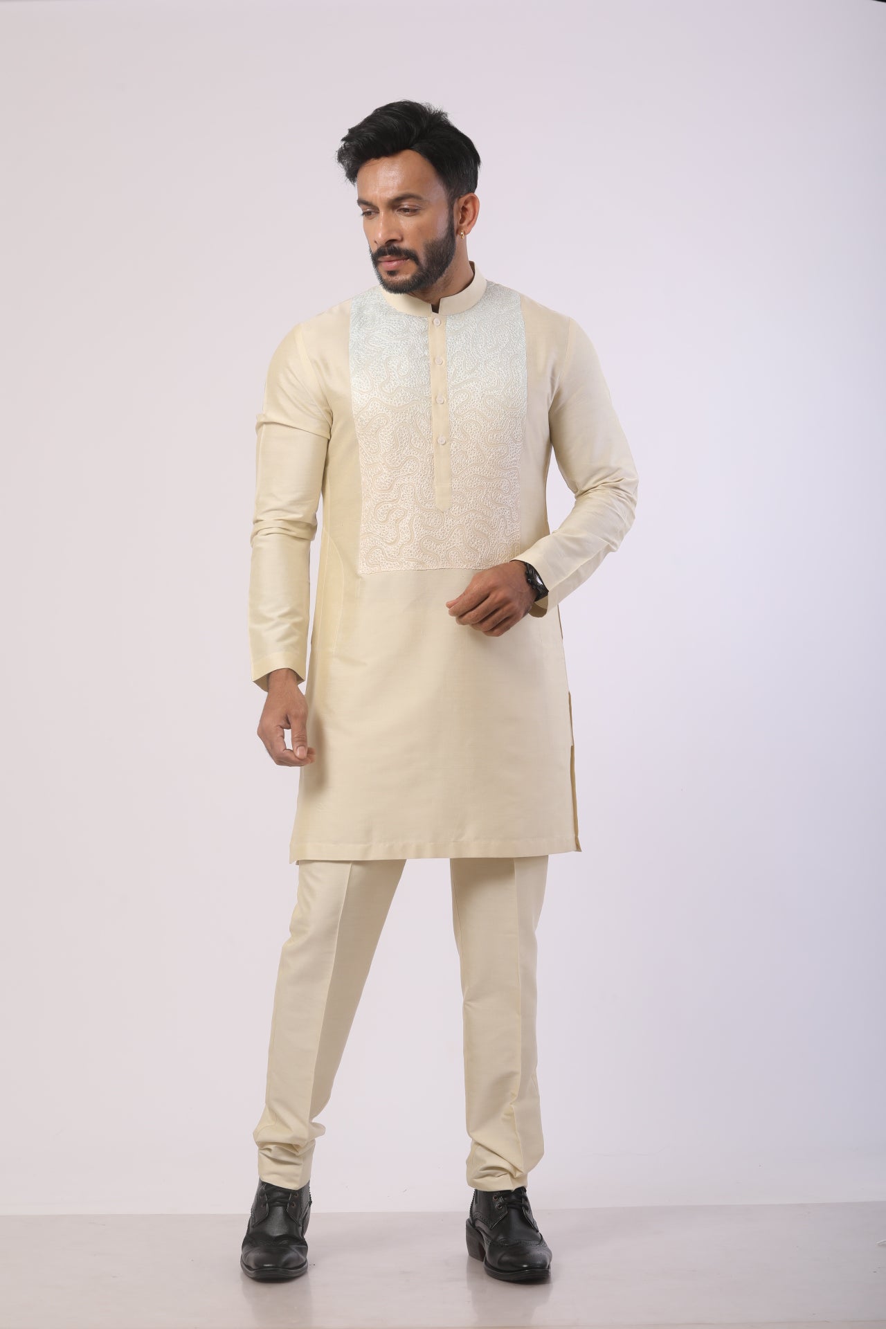 Bone Brown Katan & Viscose Kurta Set