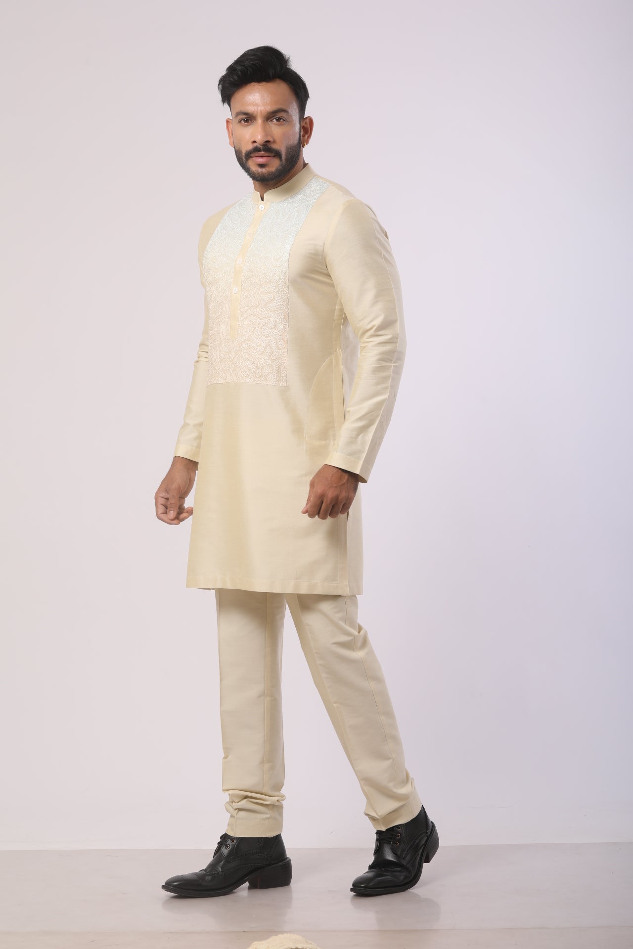 Bone Brown Katan & Viscose Kurta Set