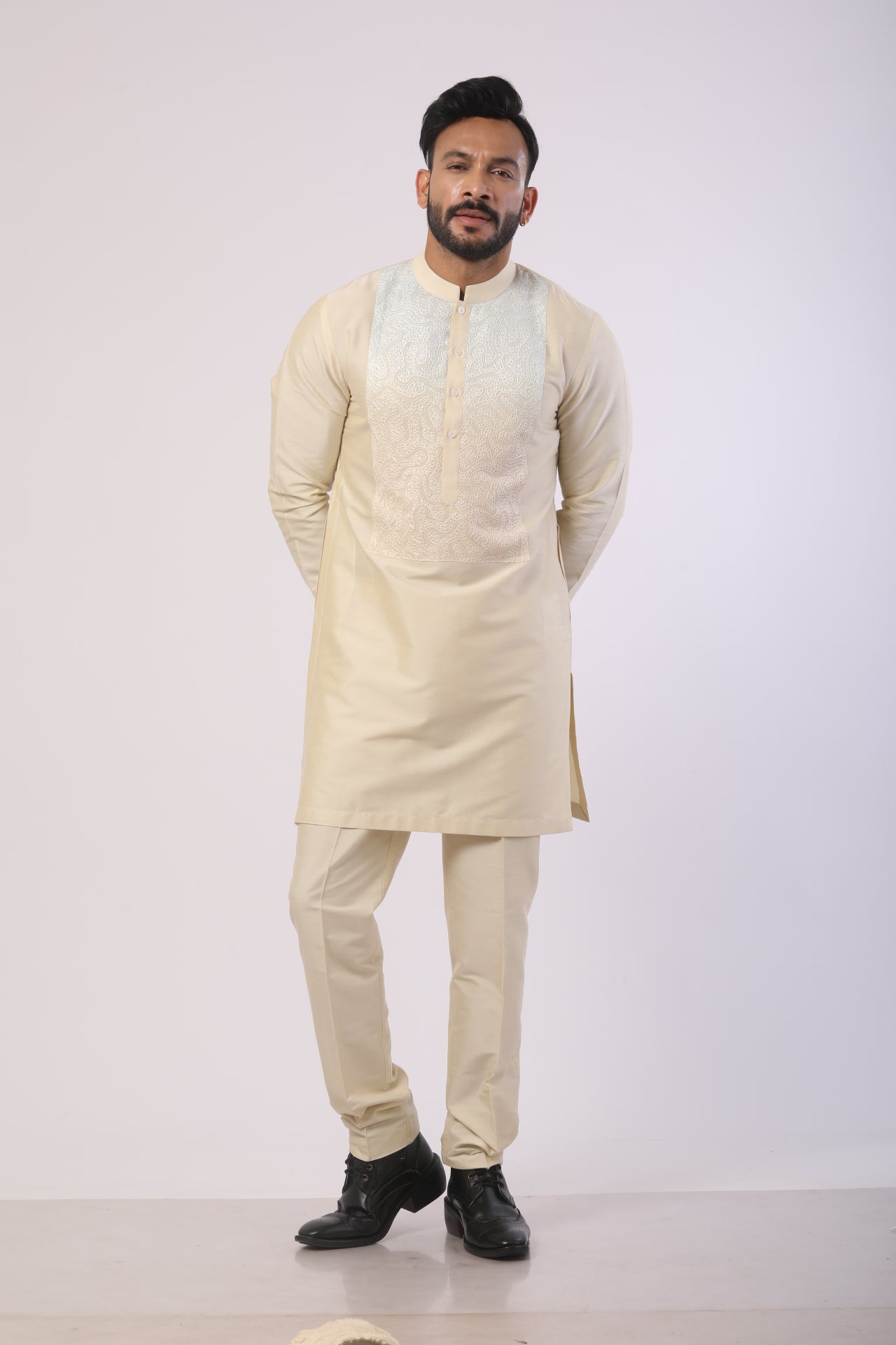 Bone Brown Katan & Viscose Kurta Set