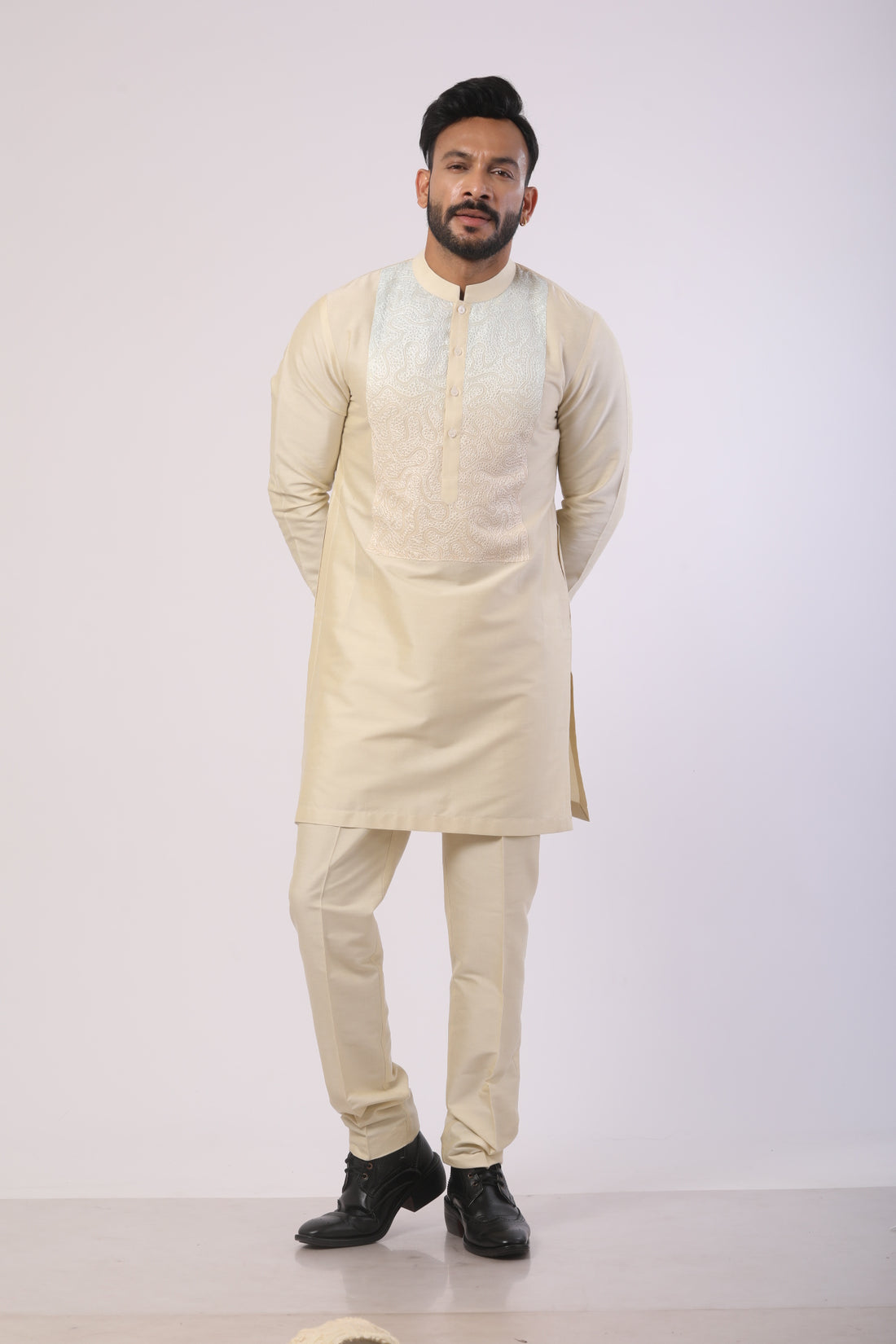 Bone Brown Katan & Viscose Kurta Set