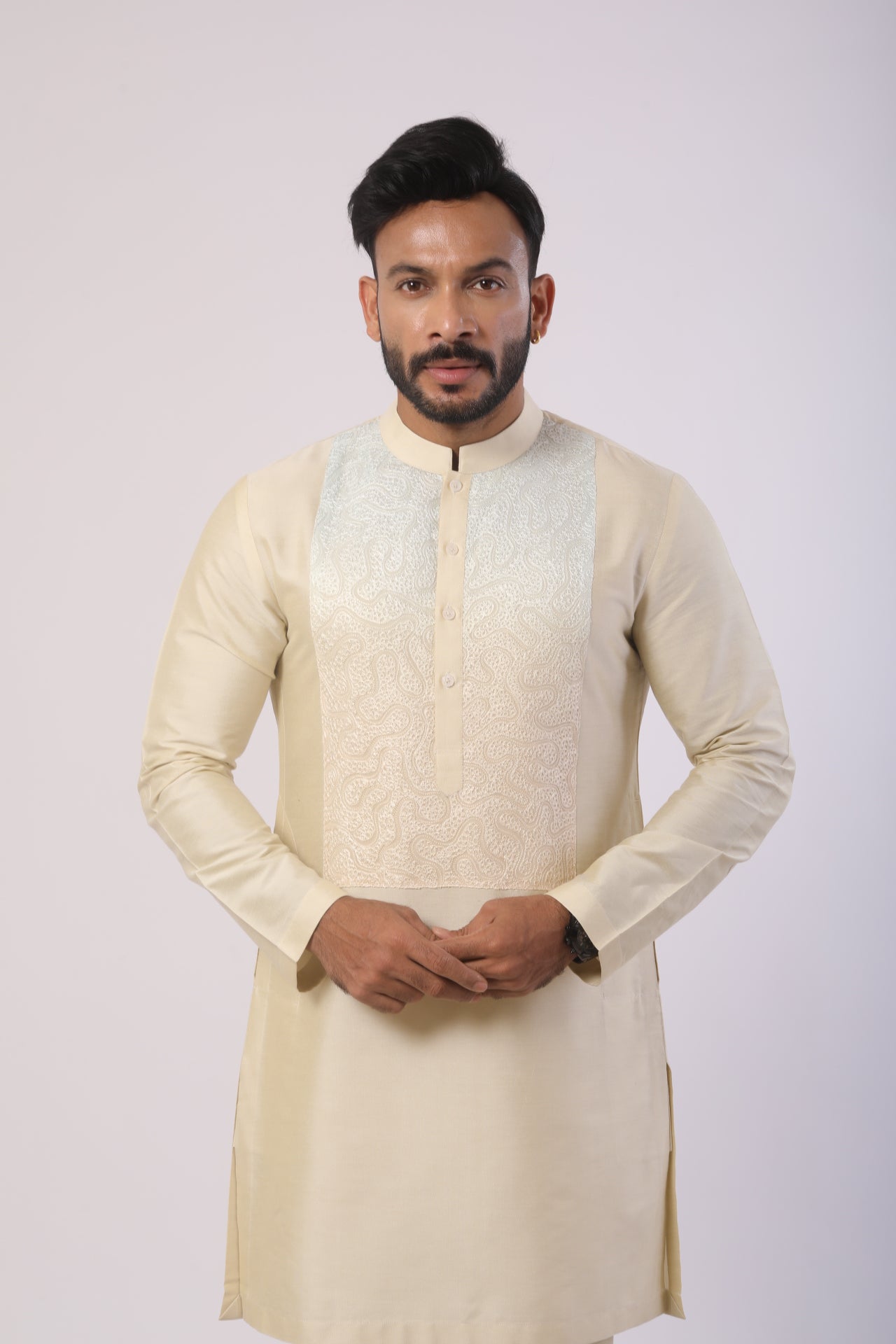Bone Brown Katan & Viscose Kurta Set