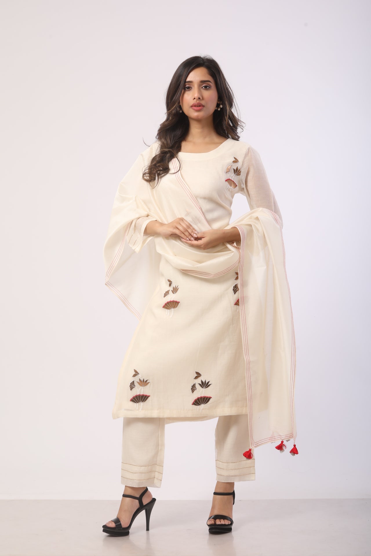 Off-White Pure Chanderi Kurta Set with Patch Work