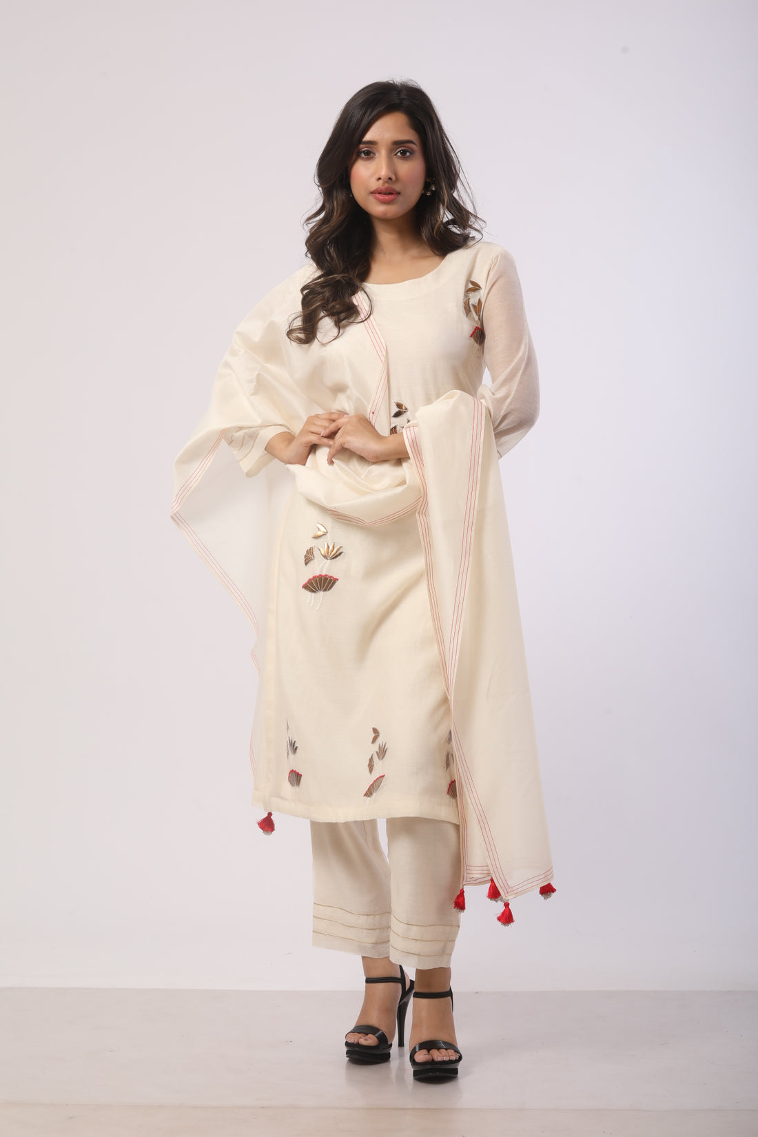 Off-White Pure Chanderi Kurta Set with Patch Work