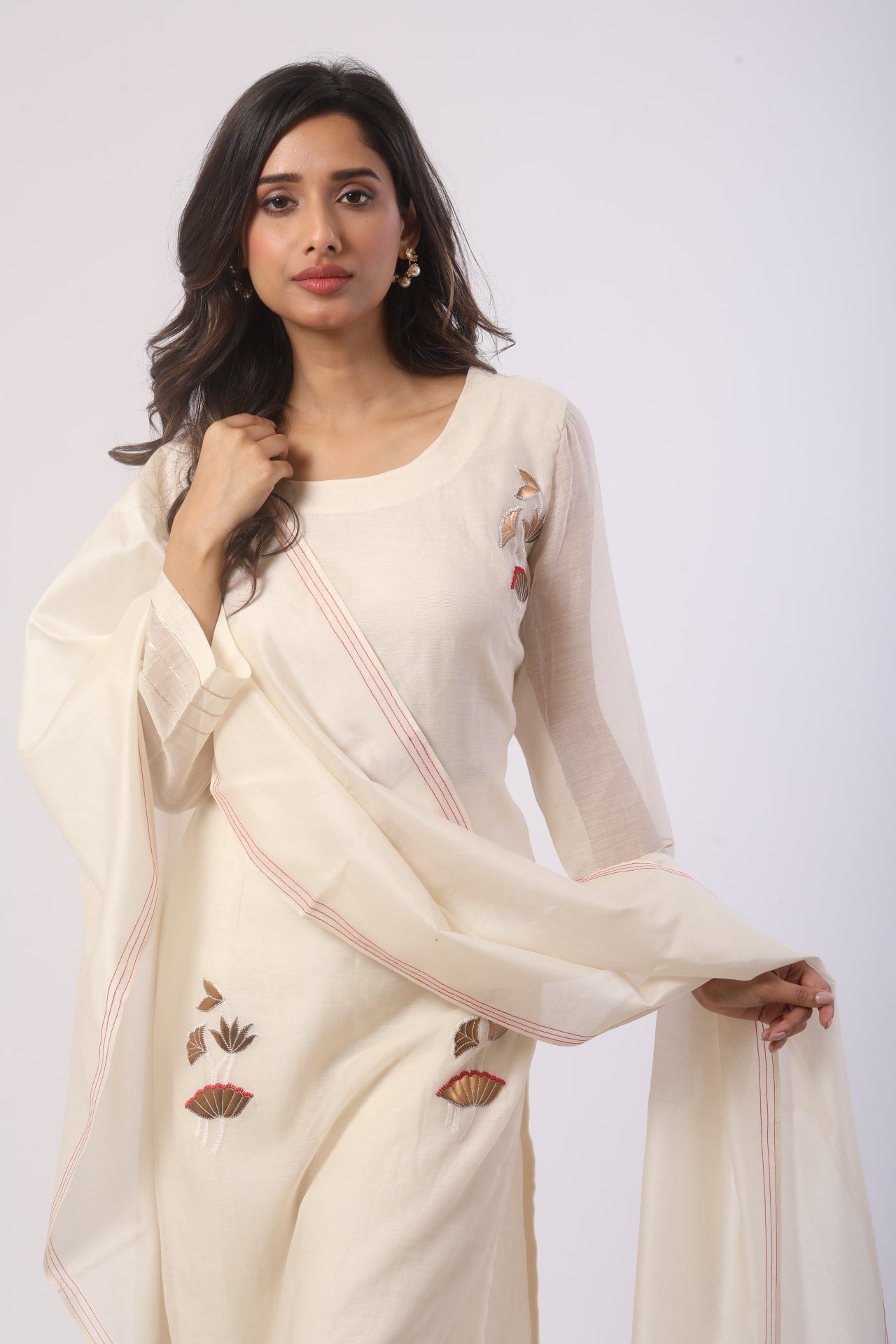 Off-White Pure Chanderi Kurta Set with Patch Work