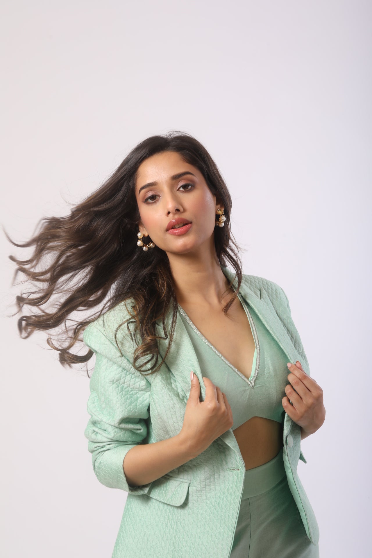 Aqua Marine Quilted Katan Silk Co-ord Set