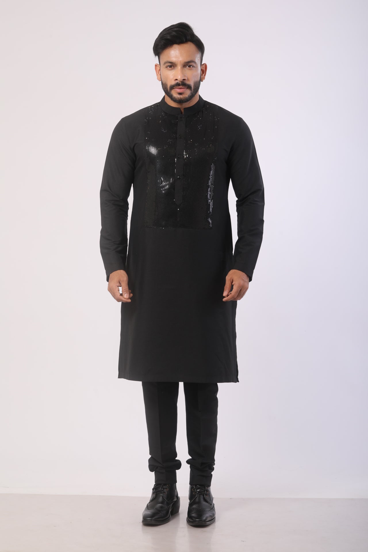 Black Katan Silk Kurta Set with Hand & Sequin Work