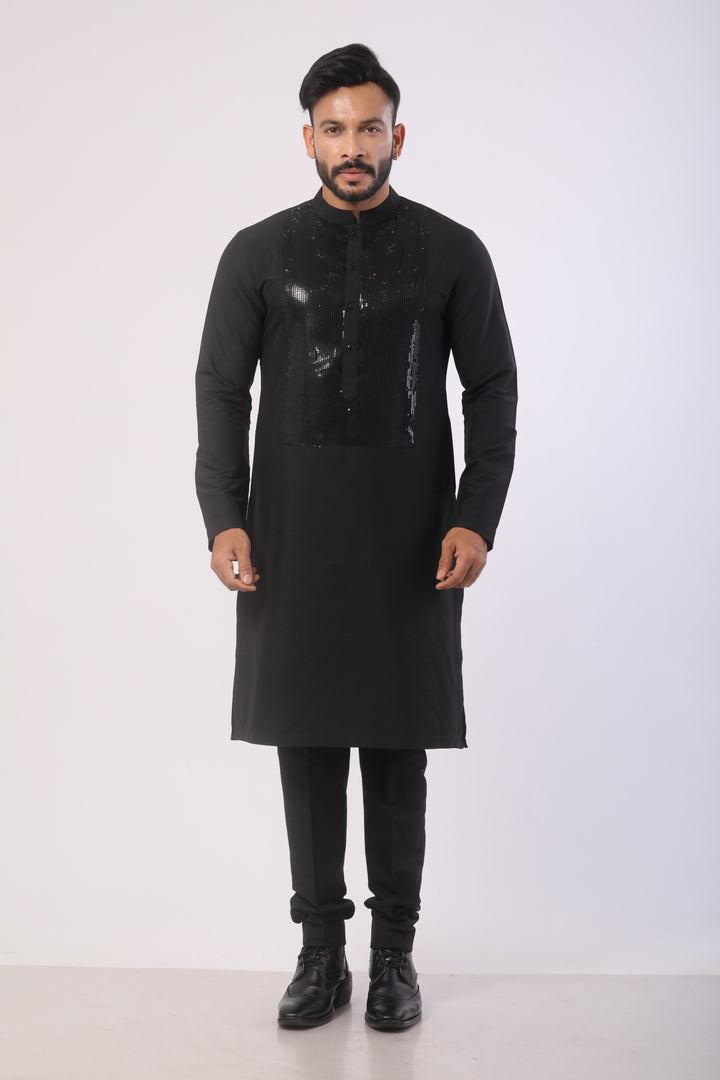 Black Katan Silk Kurta Set with Hand & Sequin Work
