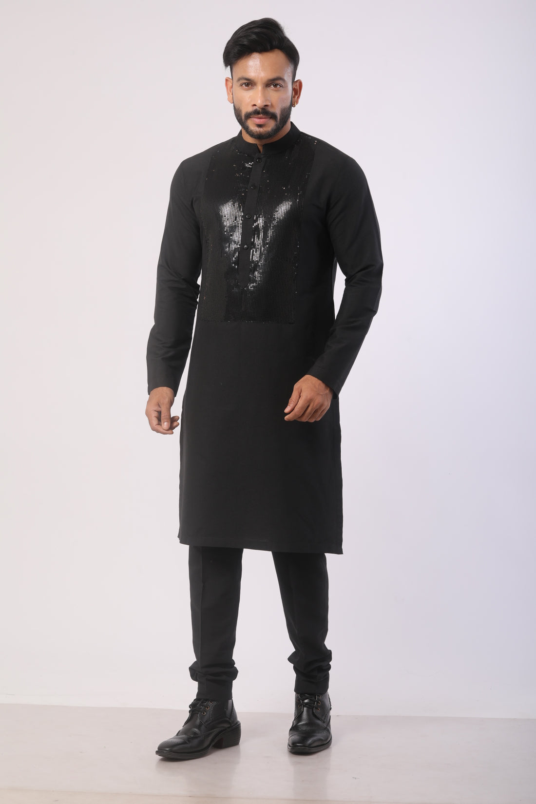 Black Katan Silk Kurta Set with Hand & Sequin Work