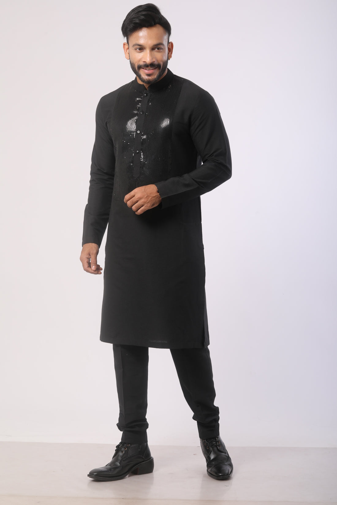 Black Katan Silk Kurta Set with Hand & Sequin Work