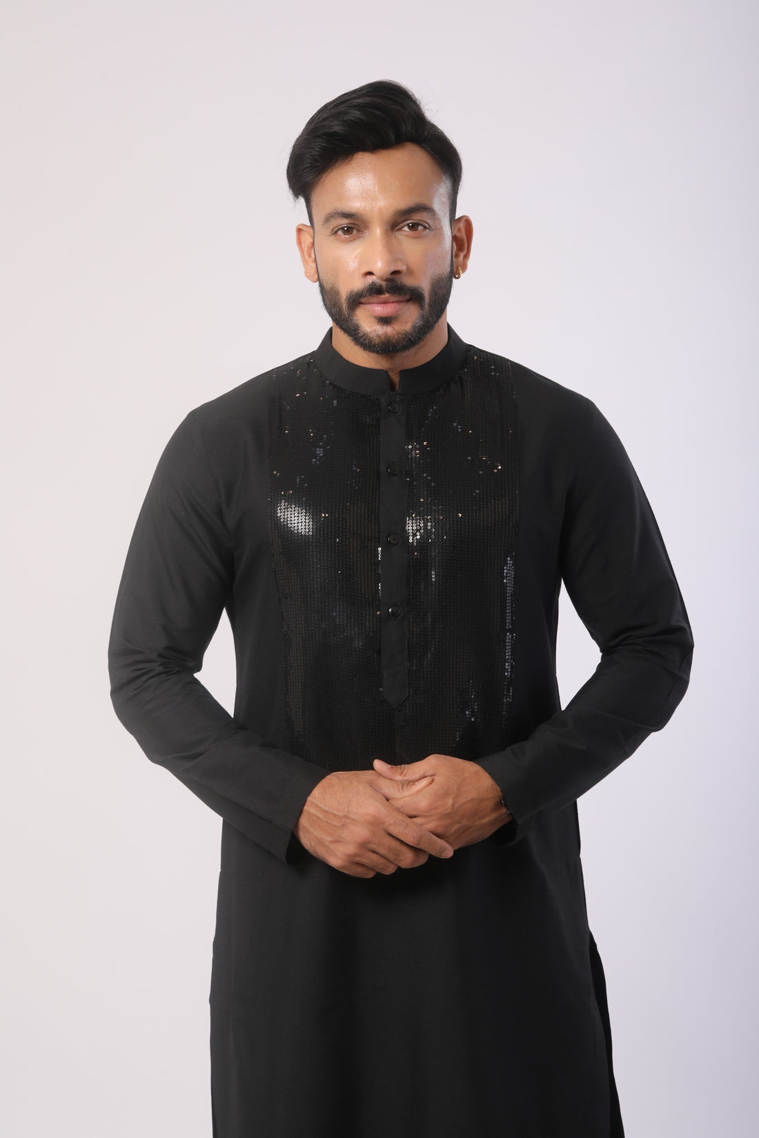 Black Katan Silk Kurta Set with Hand & Sequin Work