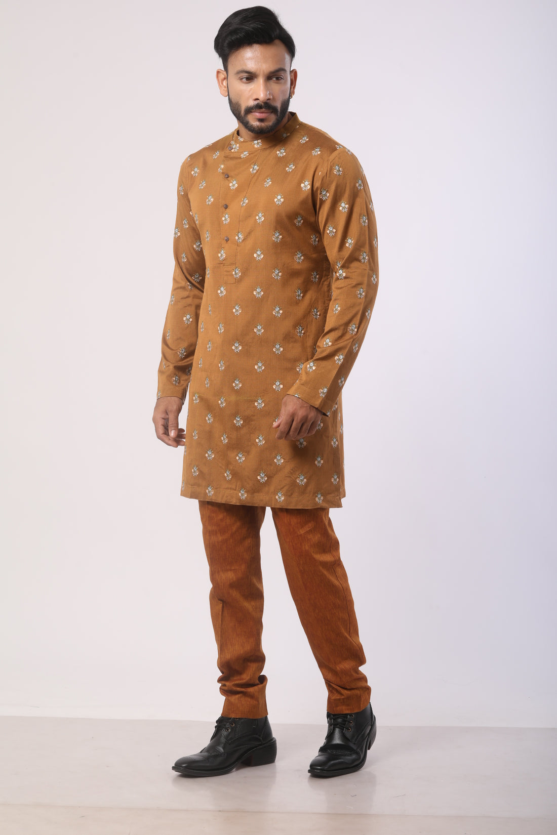 Rust Orange Katan Silk Kurta Set with Embroidery Work