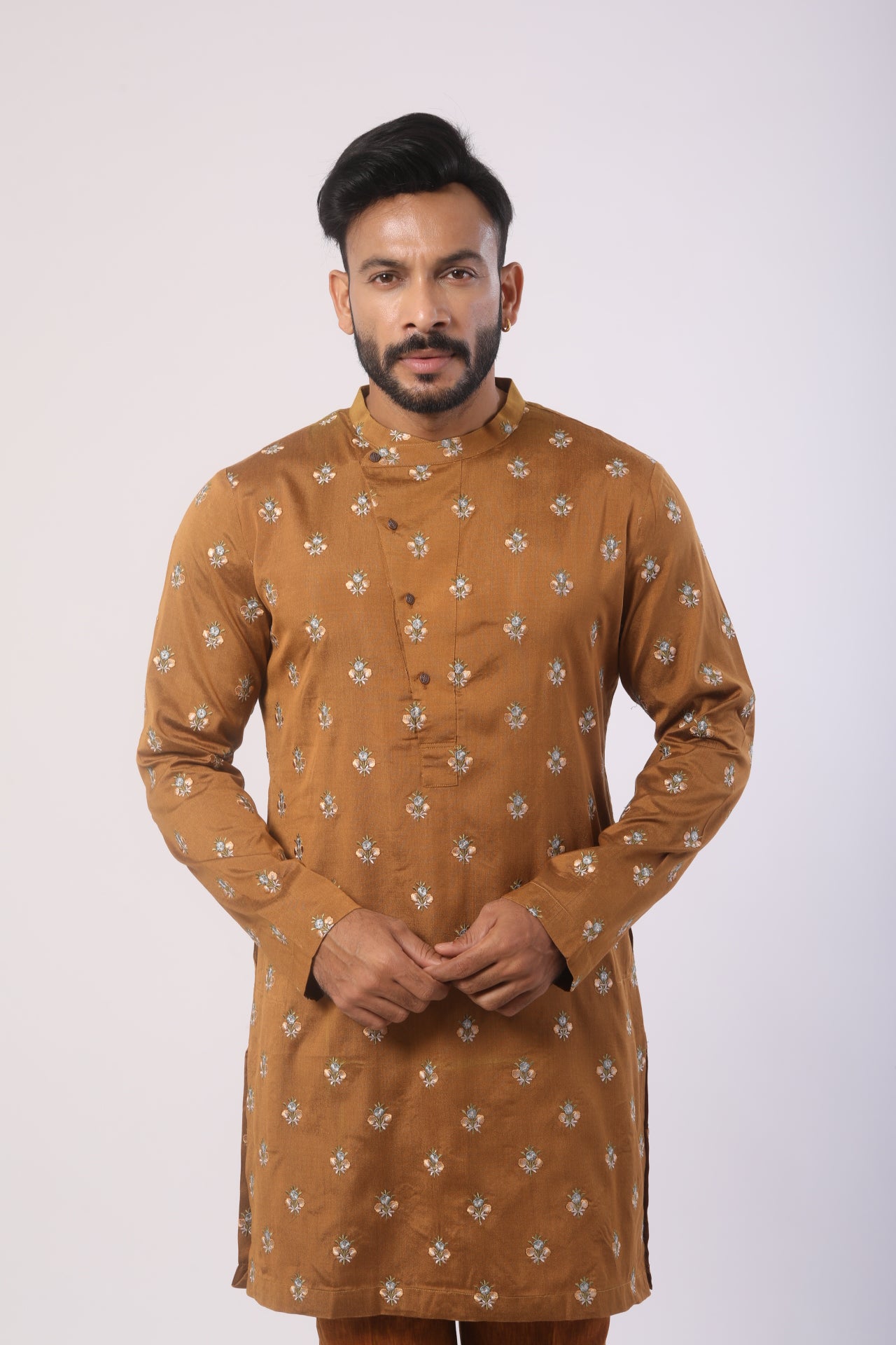 Rust Orange Katan Silk Kurta Set with Embroidery Work