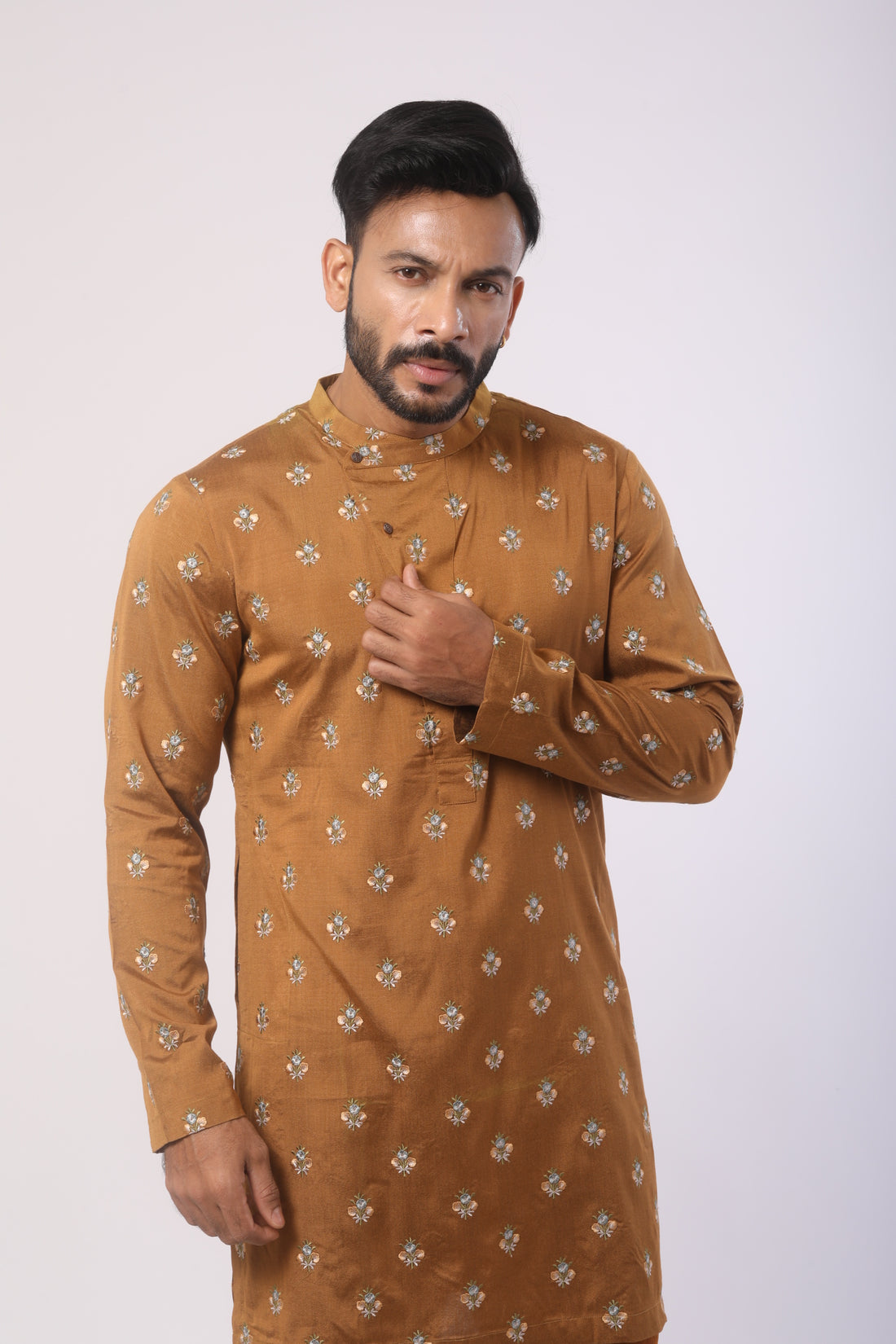 Rust Orange Katan Silk Kurta Set with Embroidery Work