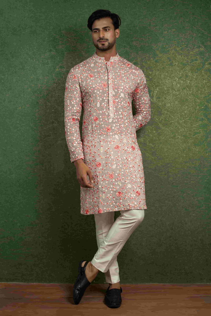 Mauve Embroidered Kurta Set