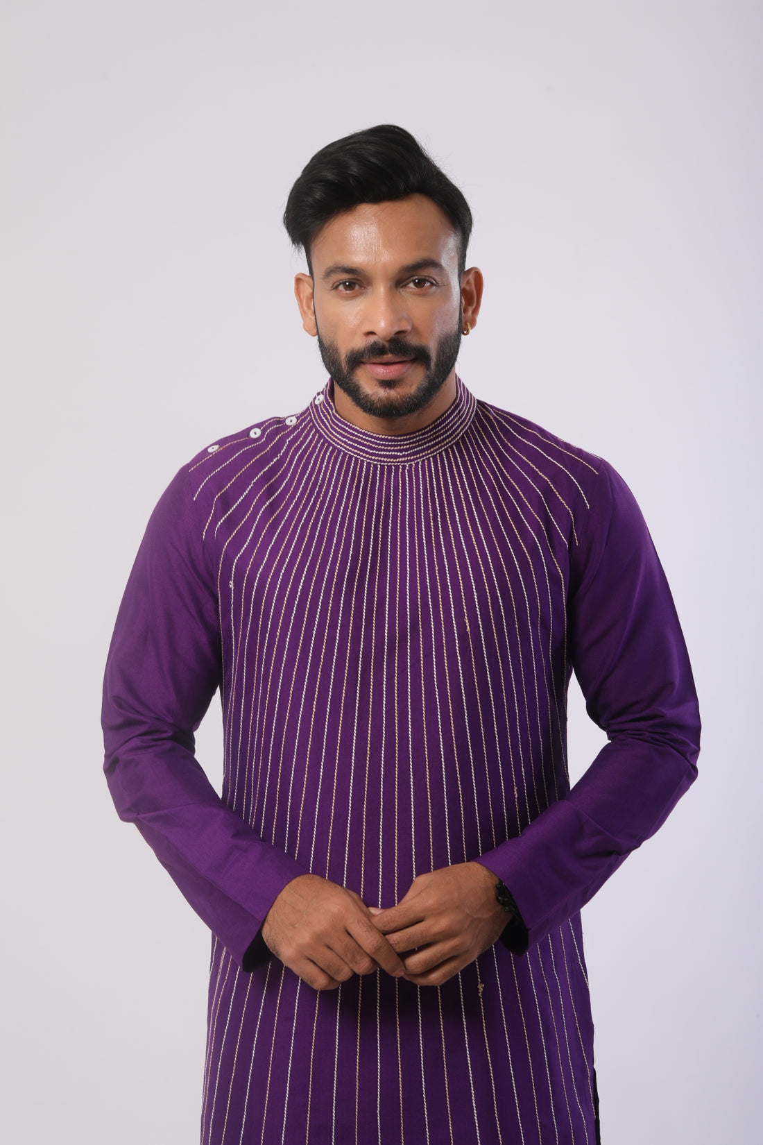 Violet Katan Kurta Set with Off White Pant