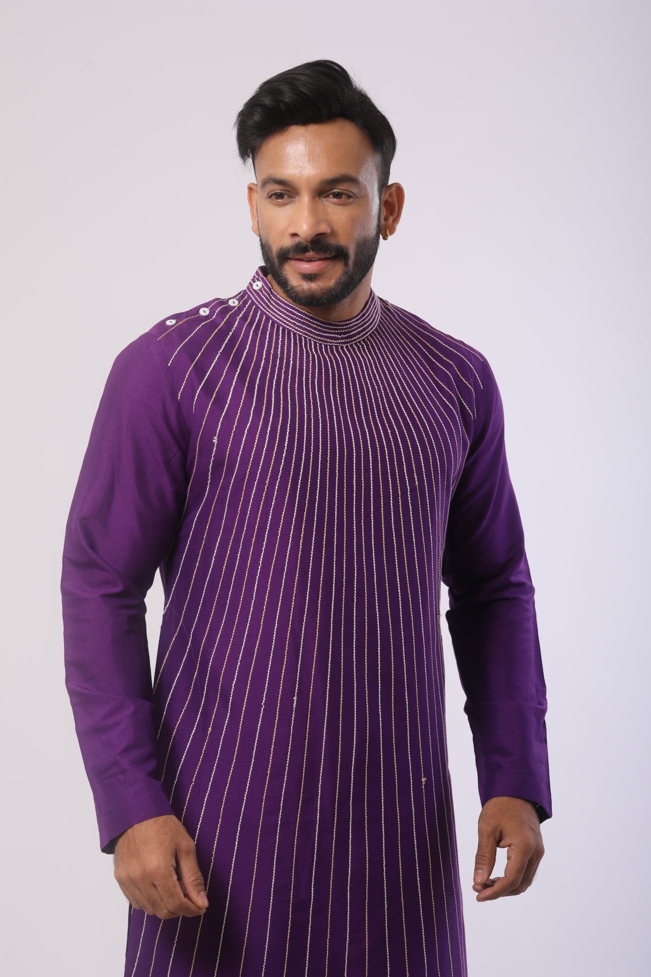 Violet Katan Kurta Set with Off White Pant
