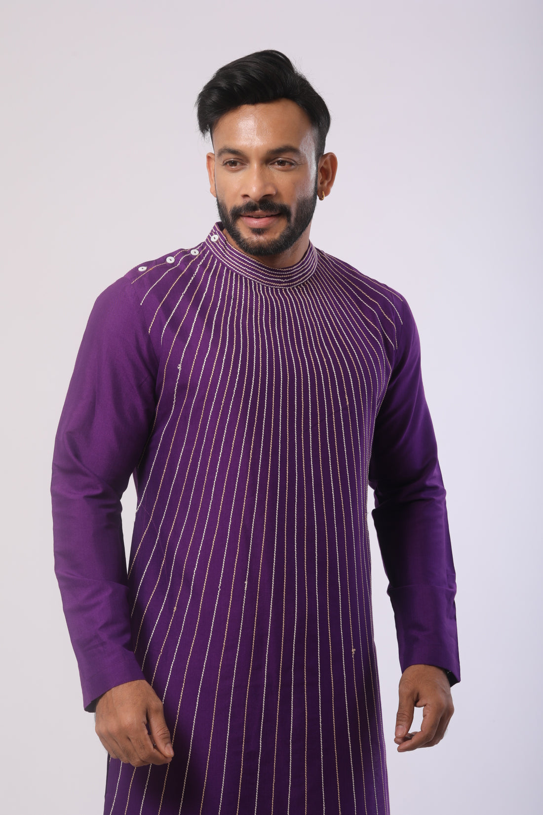 Violet Katan Kurta Set with Off White Pant