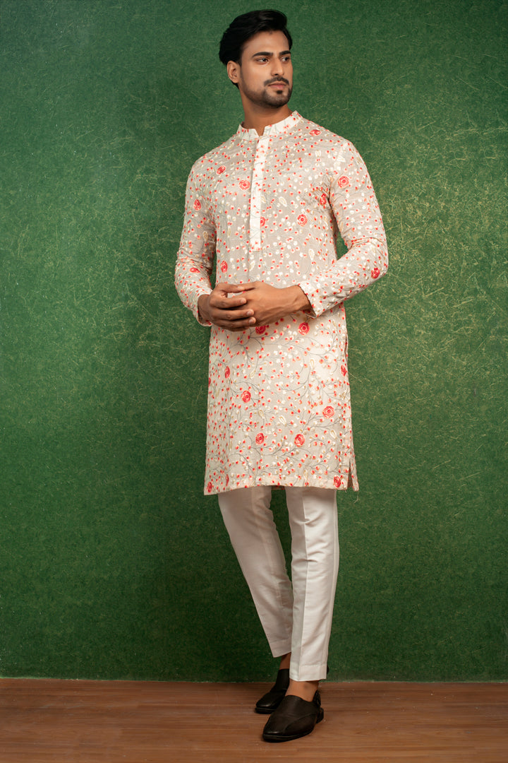 Multi-Colour Embroidered Chinnon Kurta Set