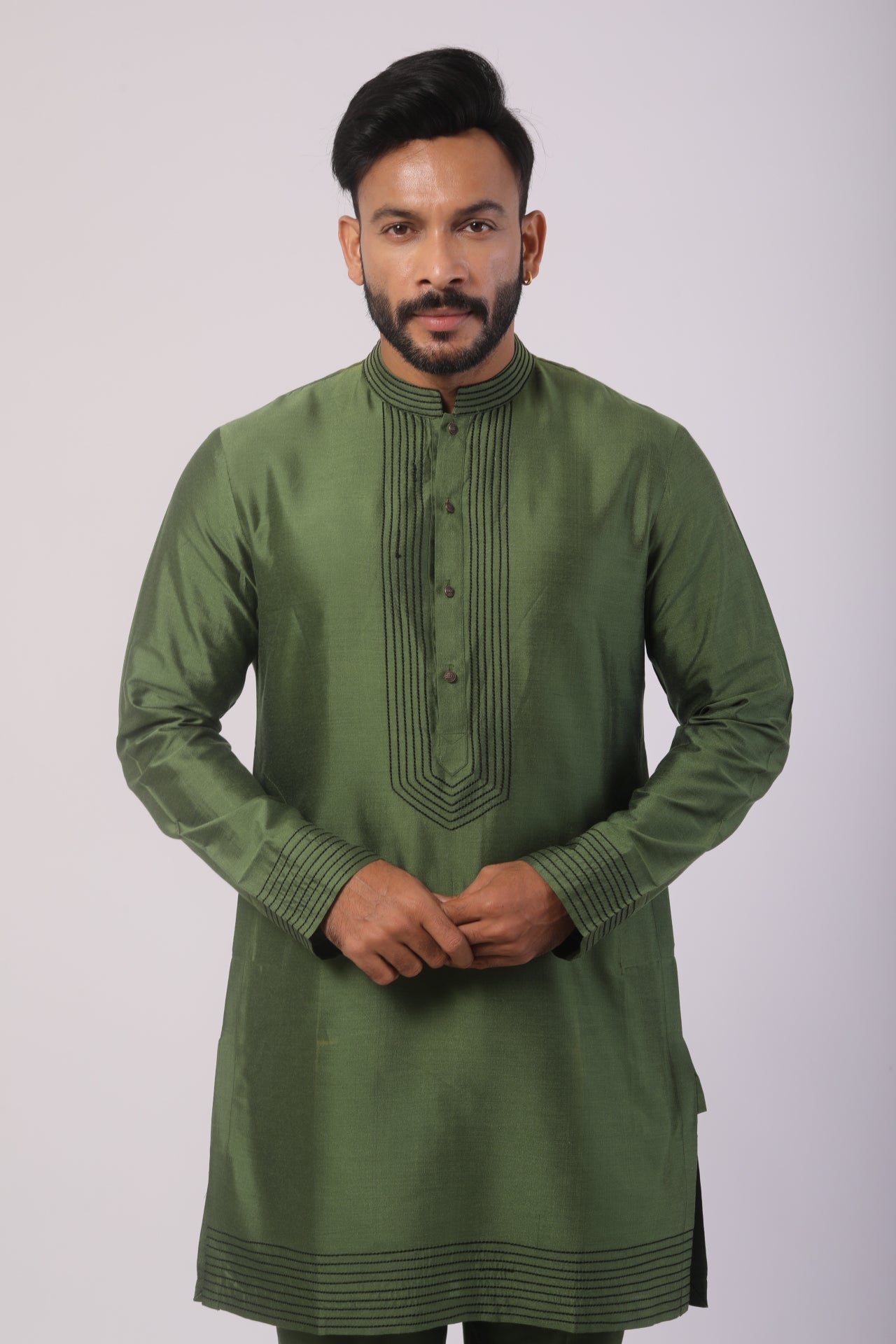 Buy Alive Green Katan Silk Kurta Set for Men