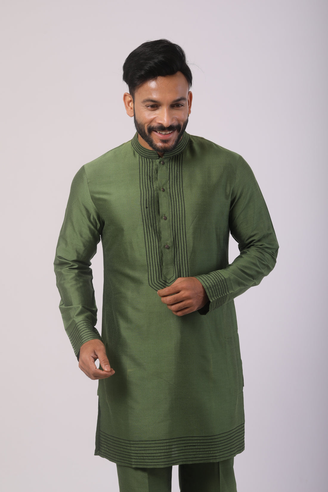 Buy Alive Green Katan Silk Kurta Set for Men