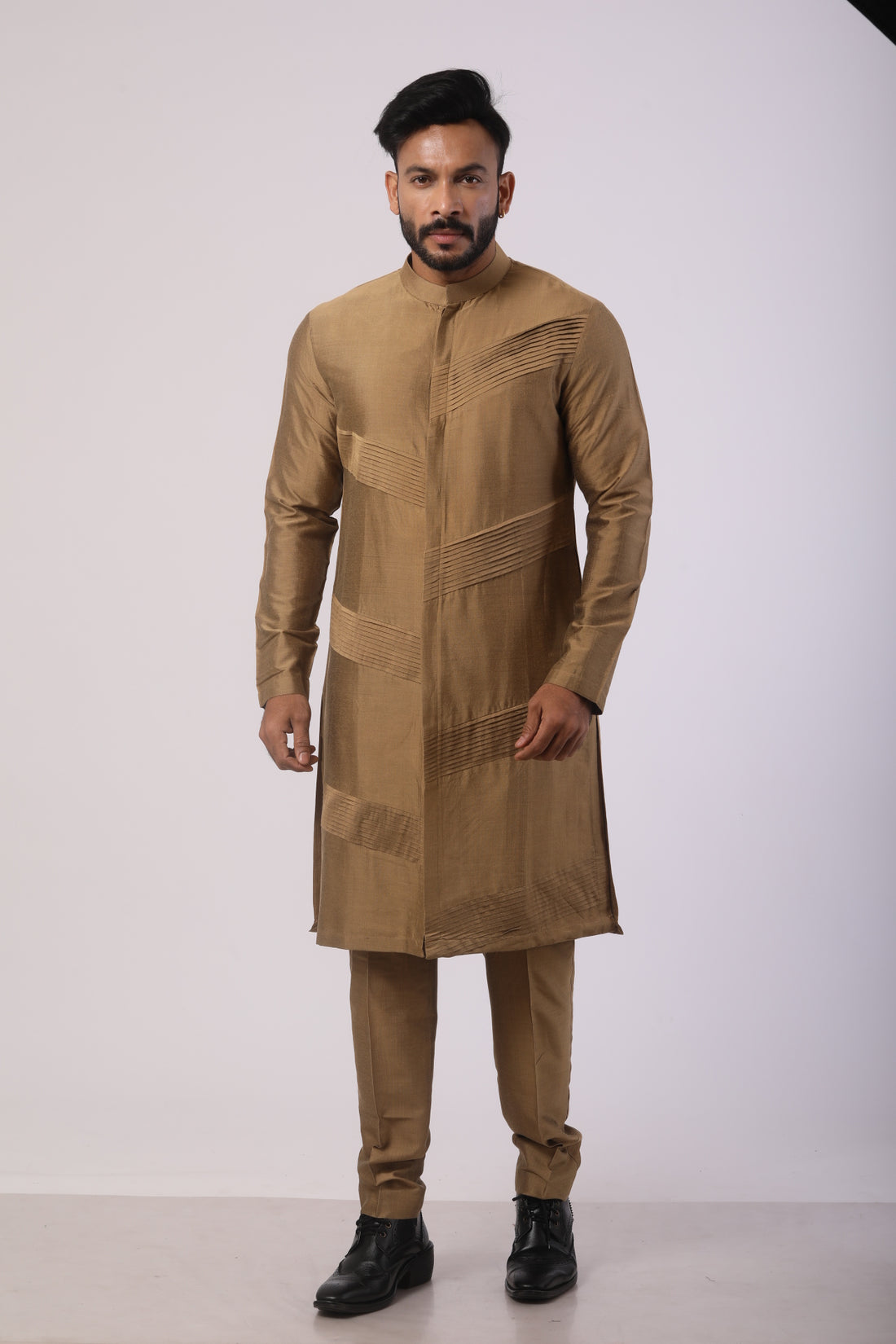 Mehendi Katan Silk Kurta Set for Men | Embroidered Work