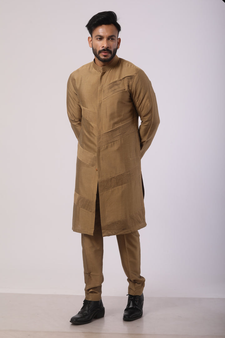 Mehendi Katan Silk Kurta Set for Men | Embroidered Work