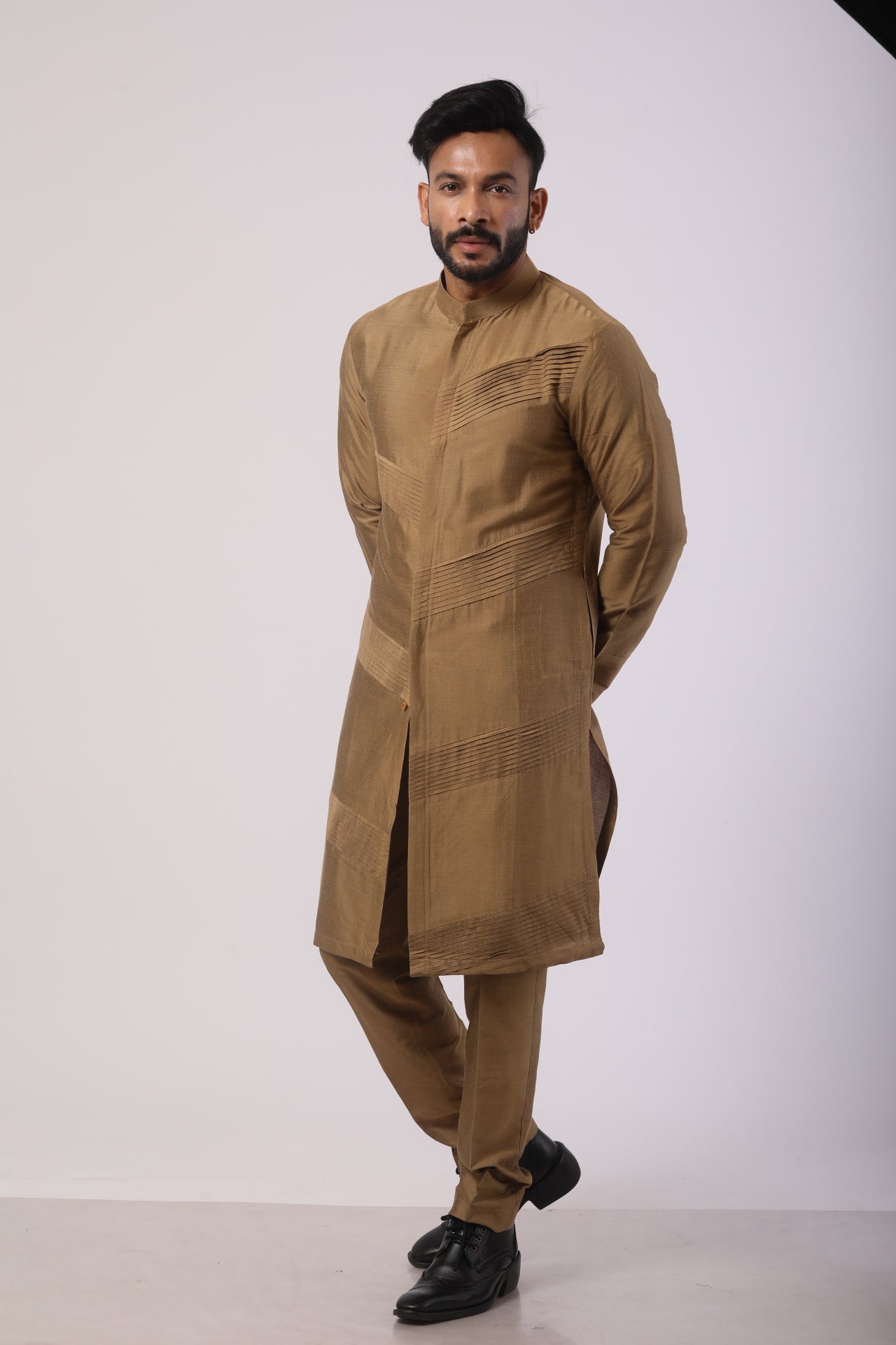 Mehendi Katan Silk Kurta Set for Men | Embroidered Work