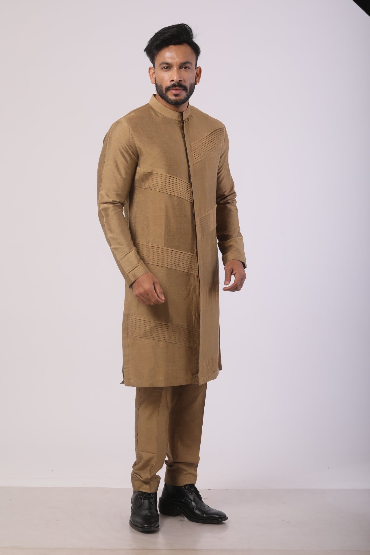 Mehendi Katan Silk Kurta Set for Men | Embroidered Work