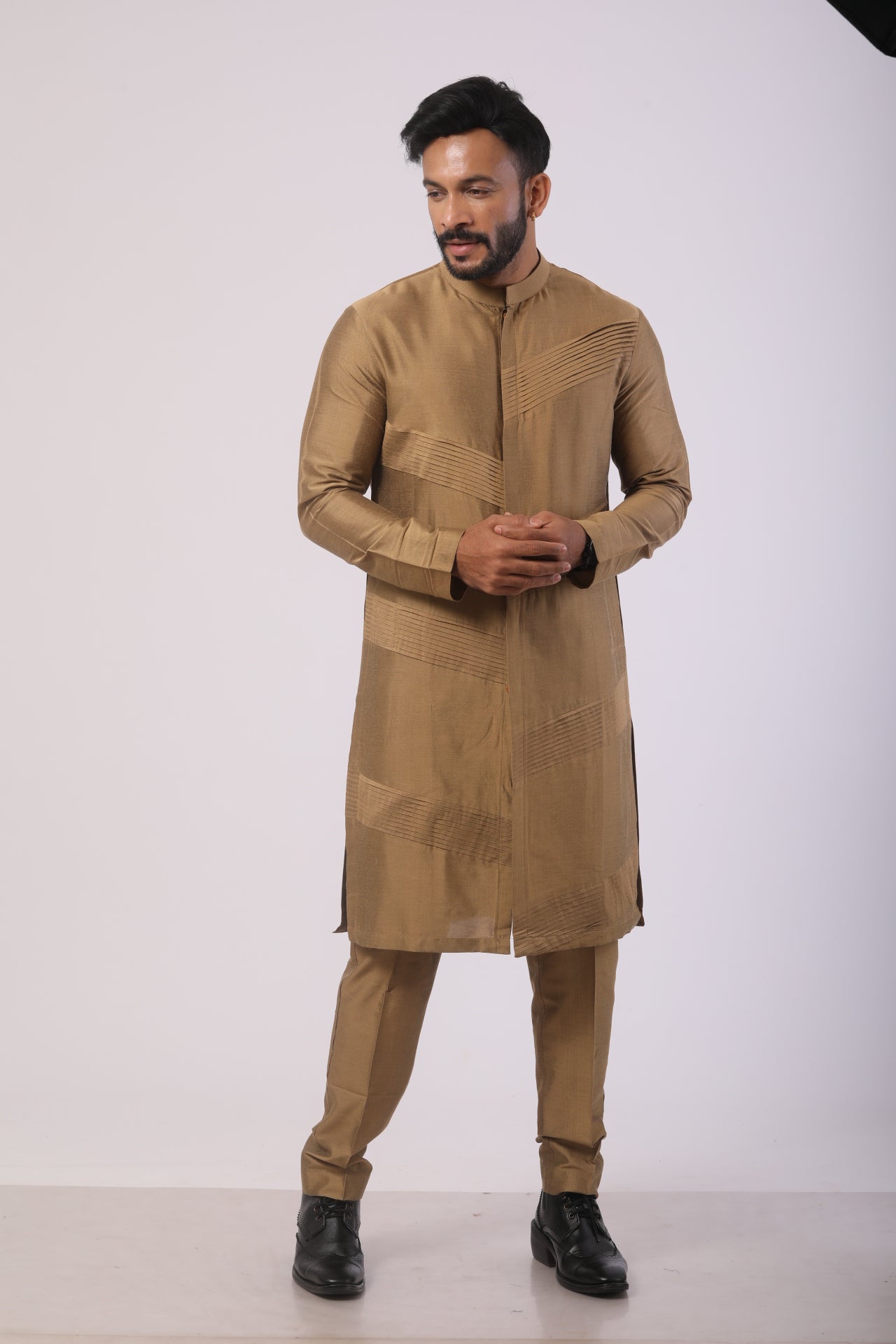 Mehendi Katan Silk Kurta Set for Men | Embroidered Work