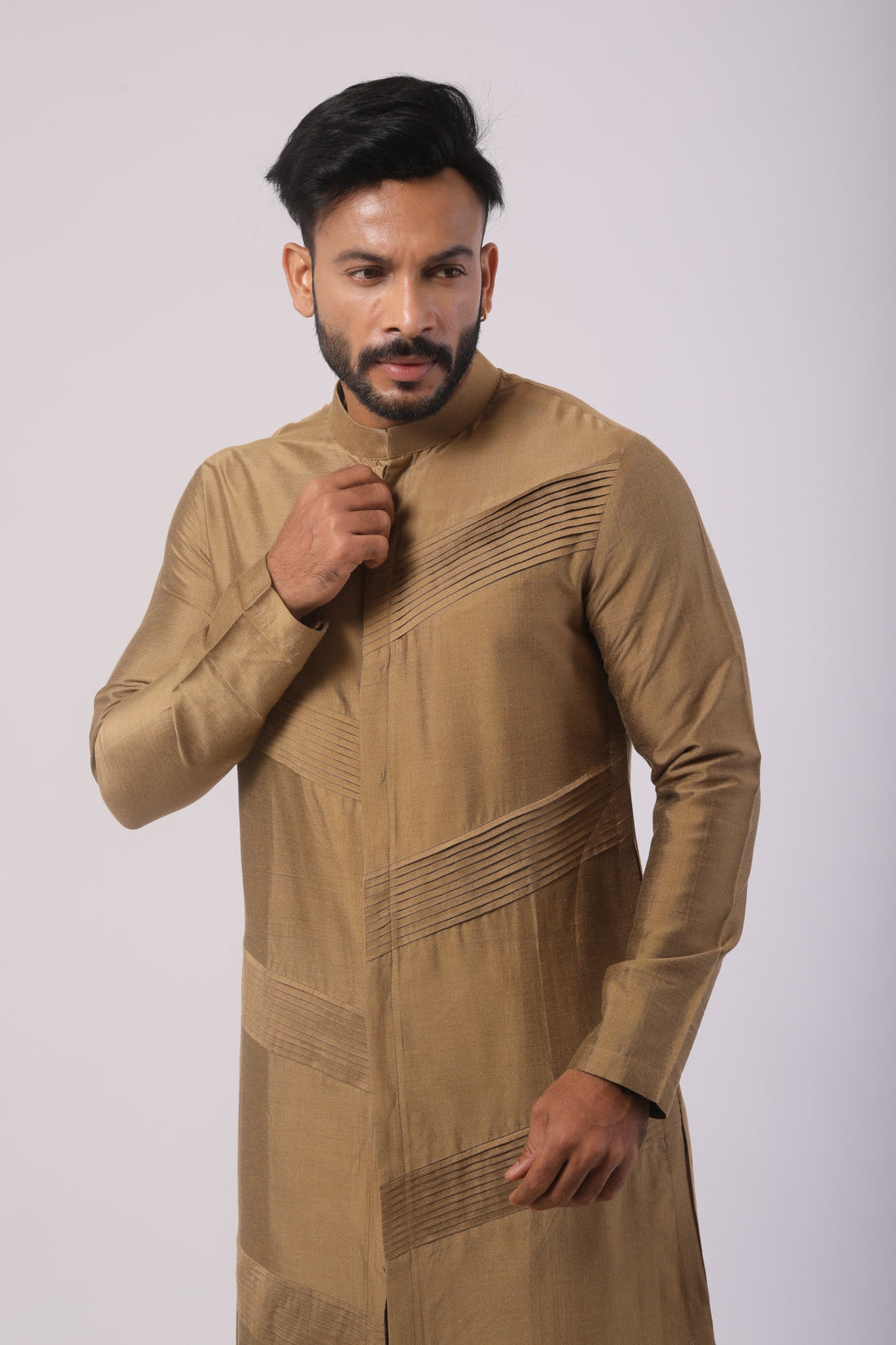 Mehendi Katan Silk Kurta Set for Men | Embroidered Work