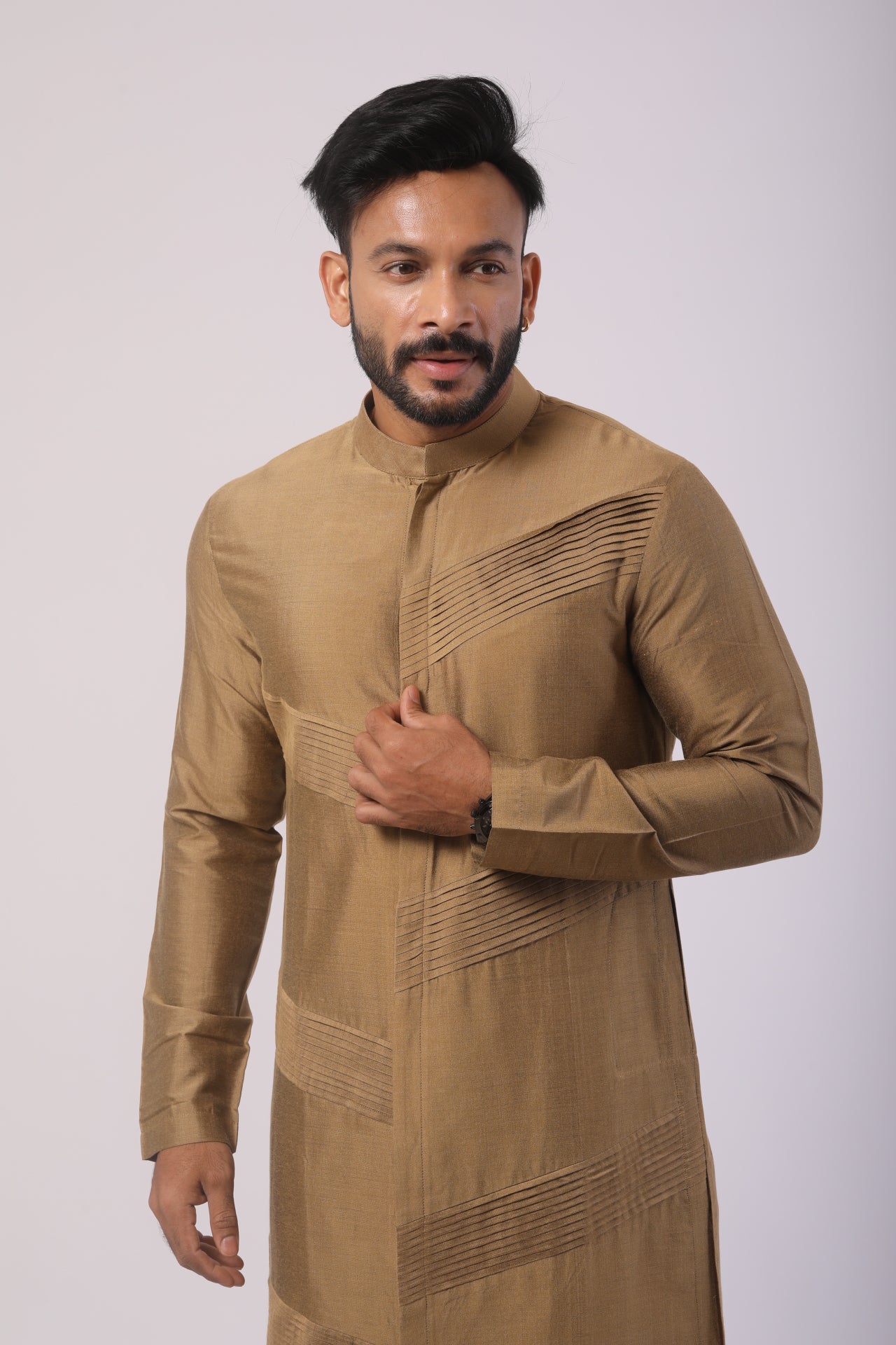 Mehendi Katan Silk Kurta Set for Men | Embroidered Work