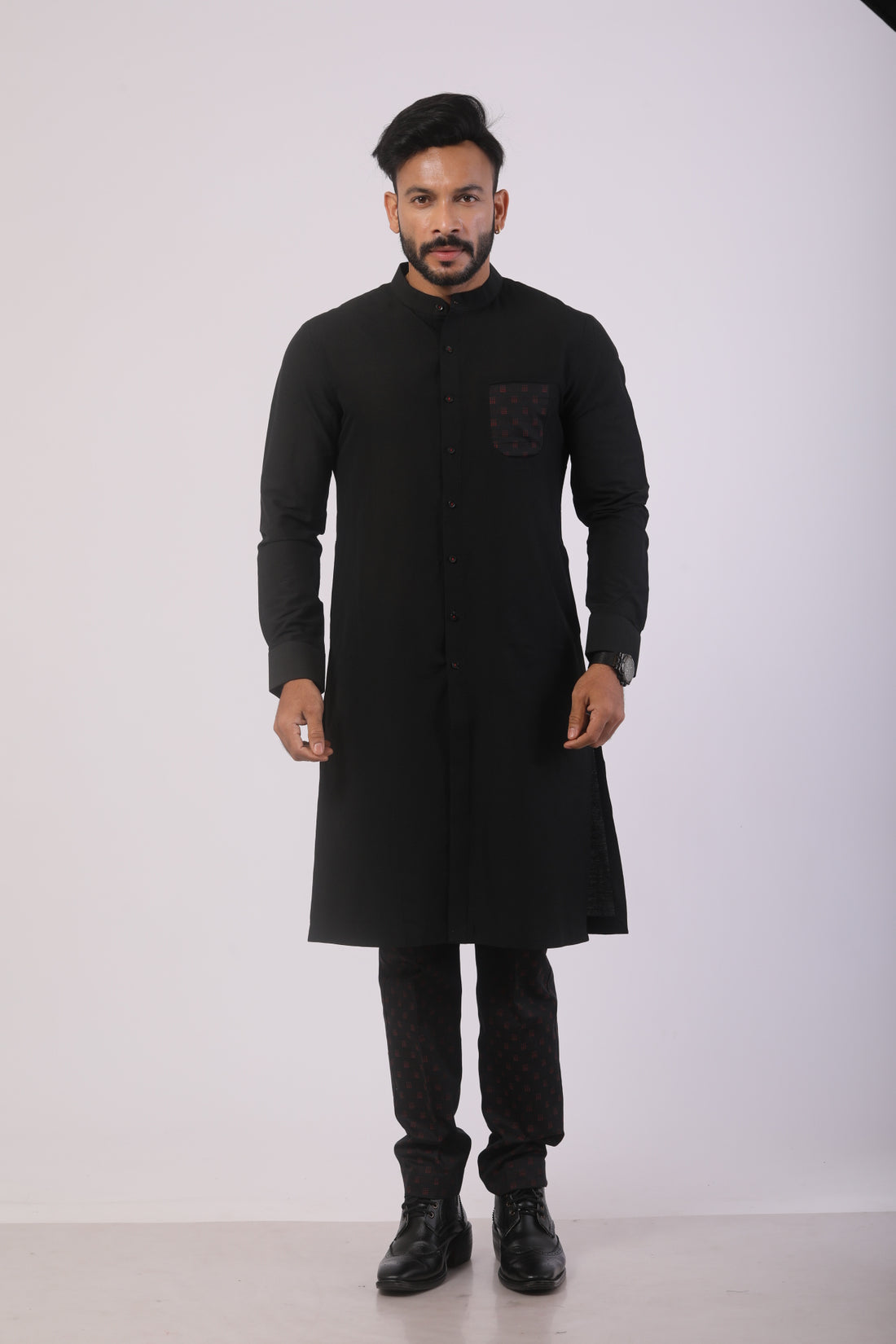 Black Katan Silk Embroidered Kurta Set with Straight-Fit Pant