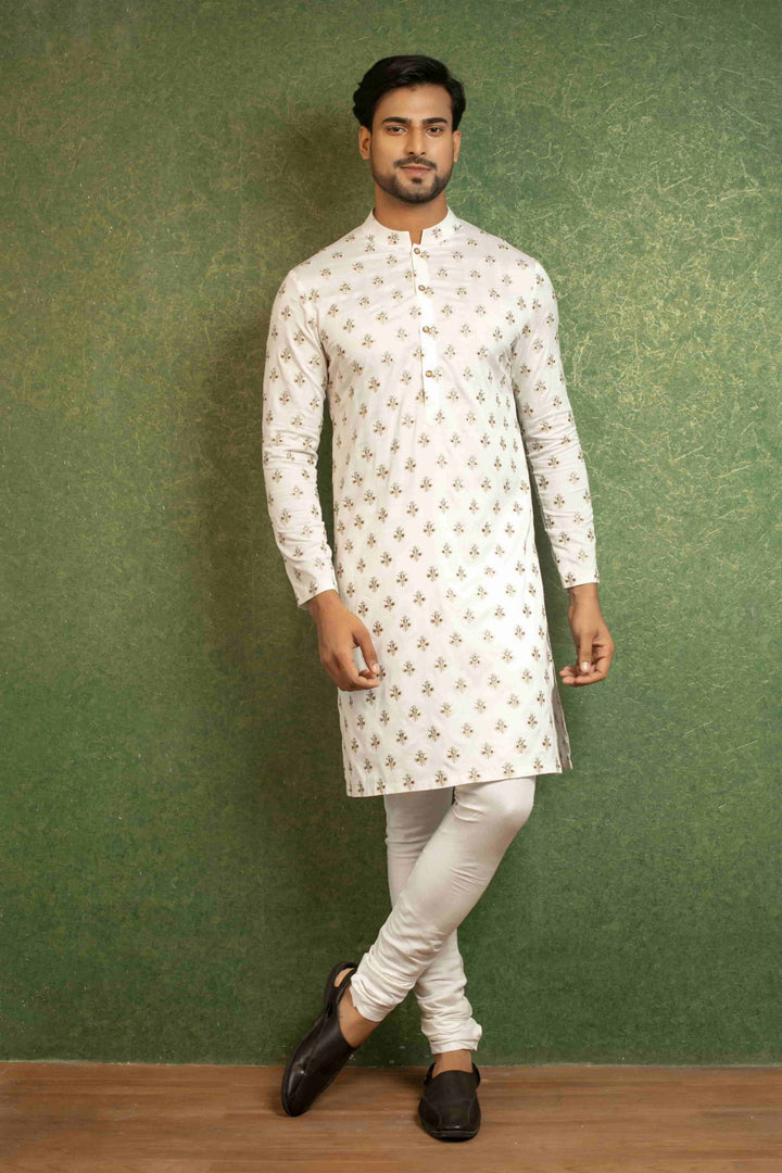 White Silk Embroidered Men's Kurta