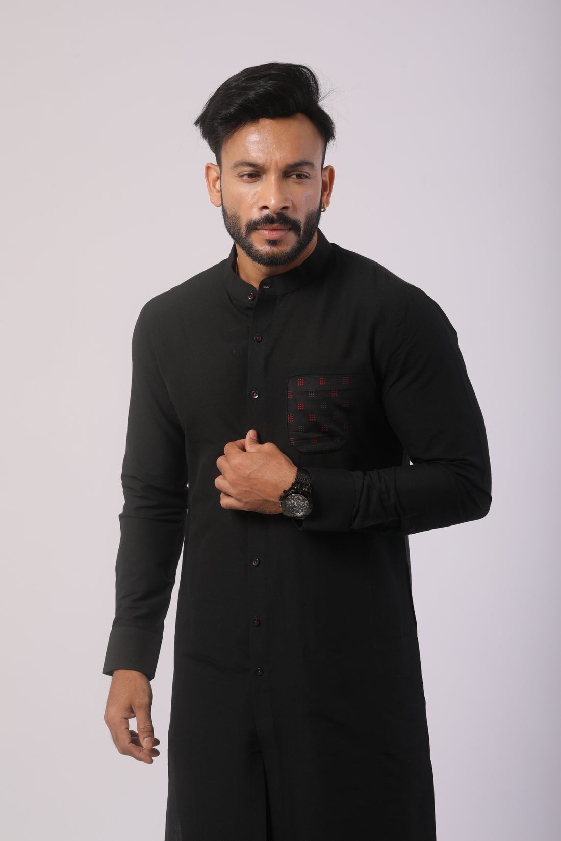 Black Katan Silk Embroidered Kurta Set with Straight-Fit Pant
