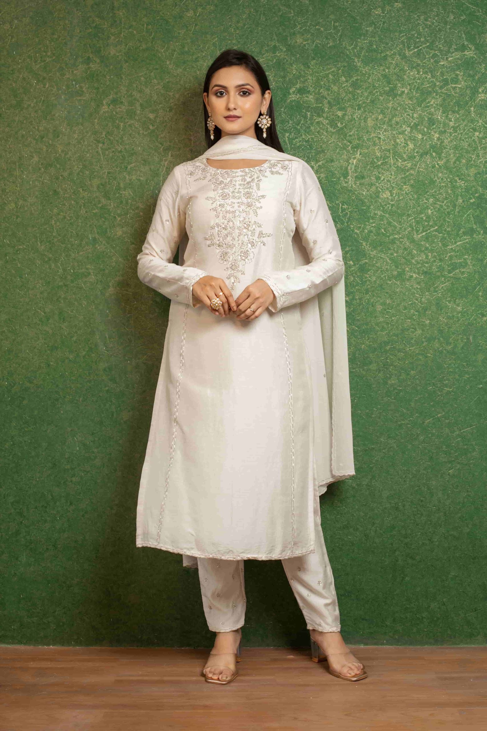 Ivory Silk Suit Ensemble Elegance