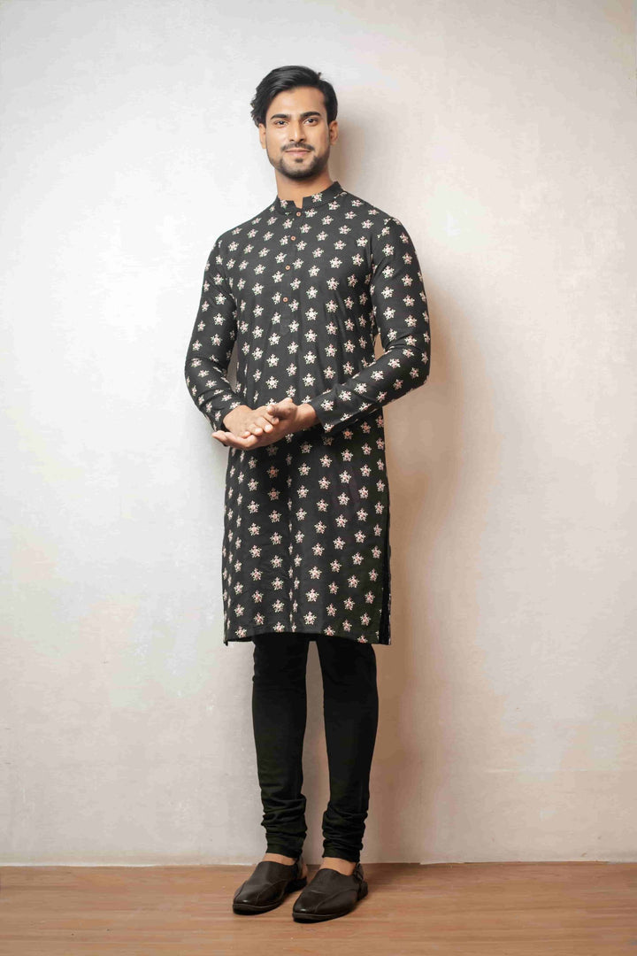 Chic Black Silk Kurta Ensemble