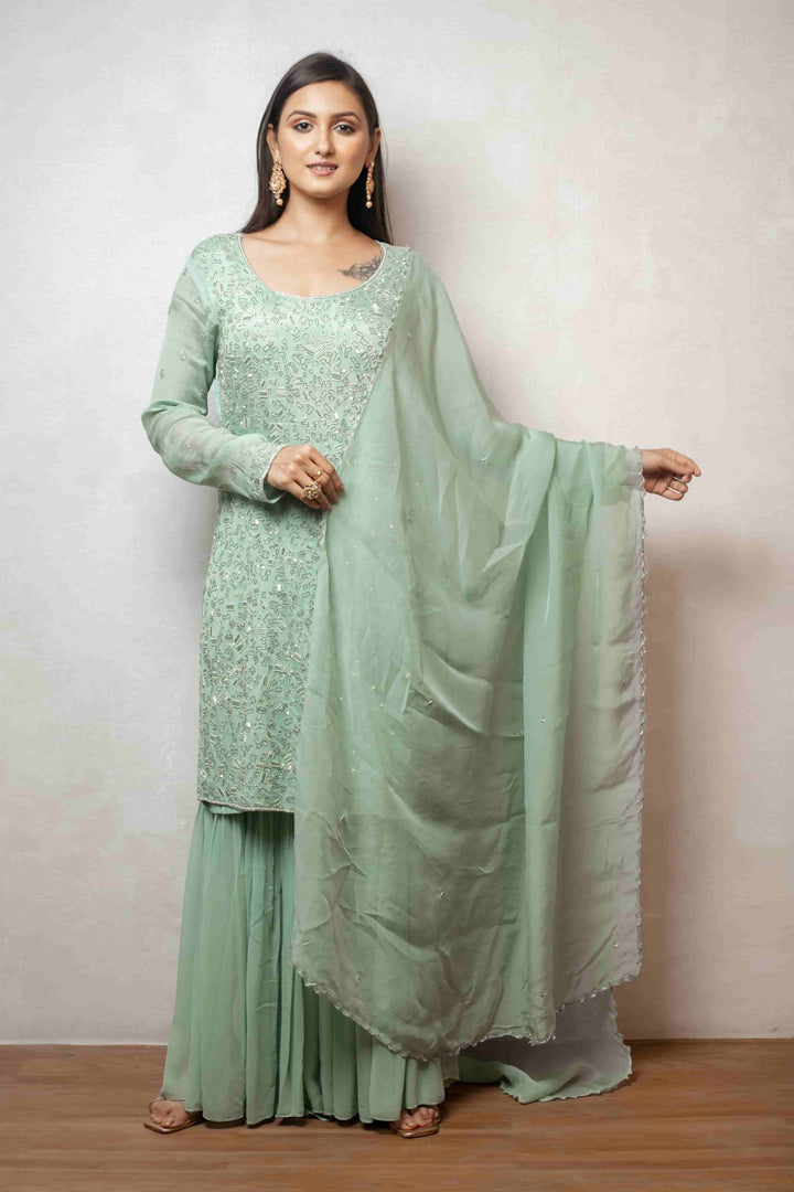 Luxurious Aquamarine Ethnic Attire