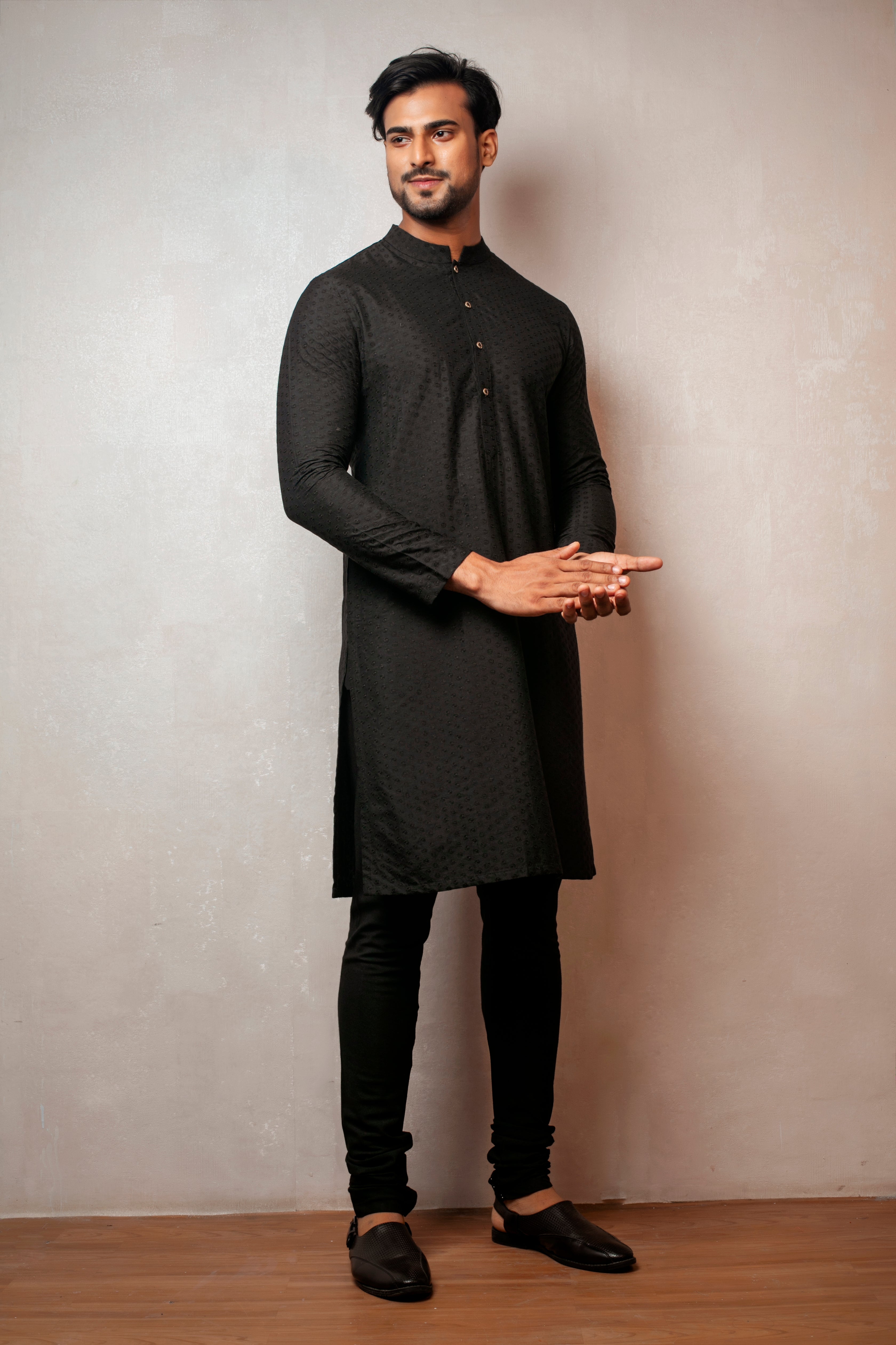 Black Katan Silk Kurta Set with Intricate Embroidery Work