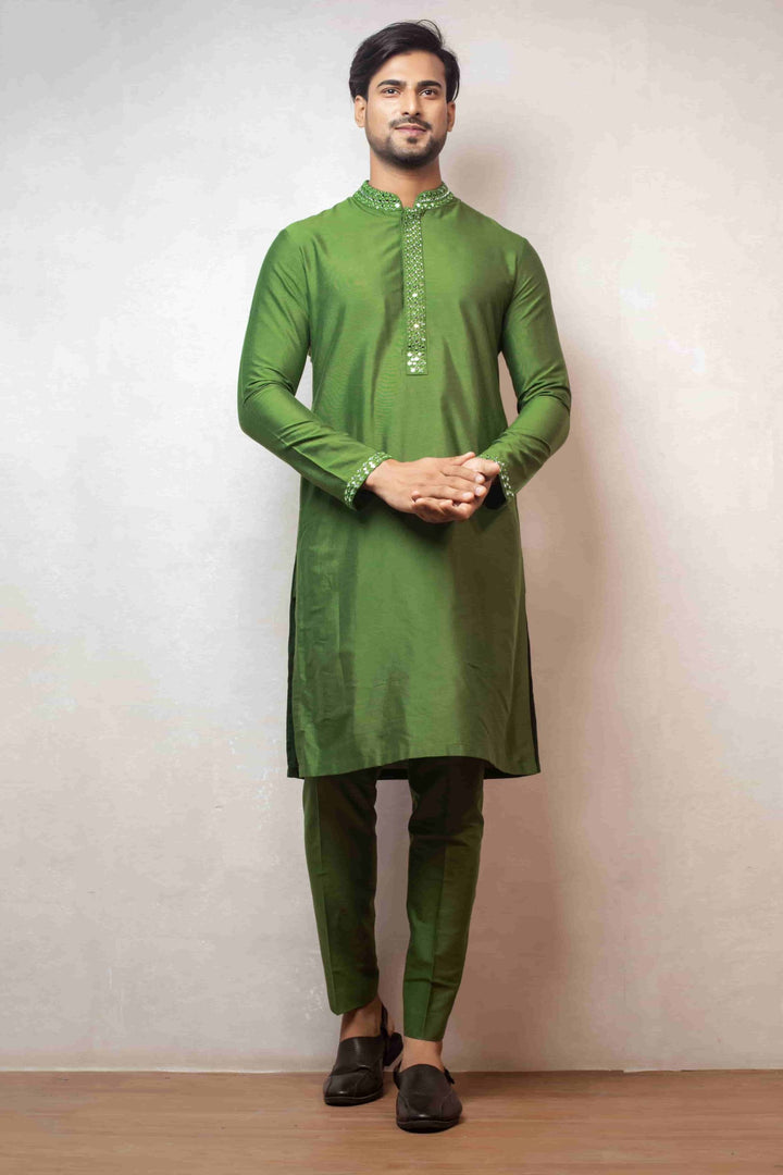 Stylish Green Silk Kurta Ensemble