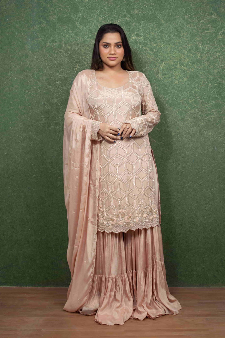 Elegant Peach Chiffon Ensemble