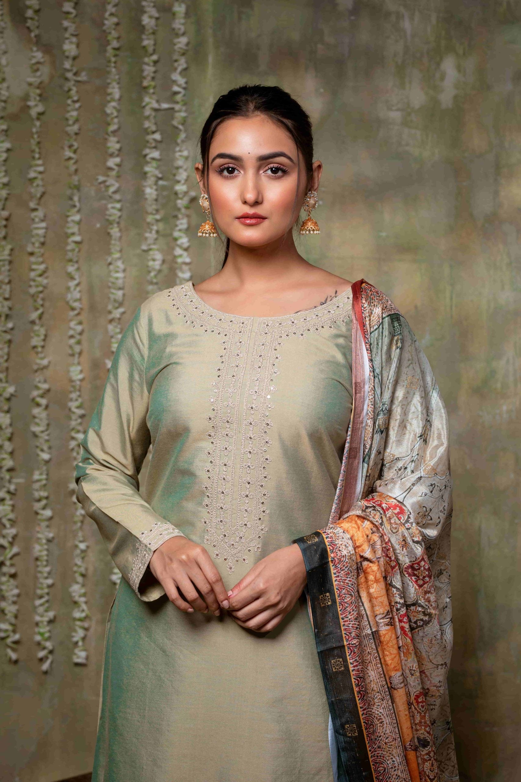 Luxurious Ethereal Sage Silk Suit