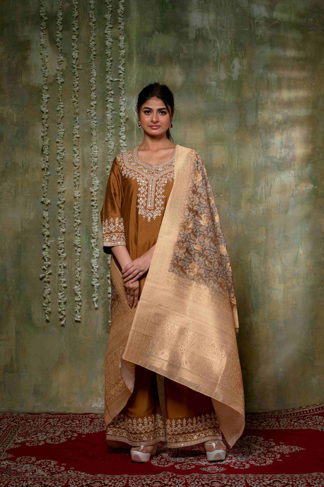 Golden Brown Silk Suit Set