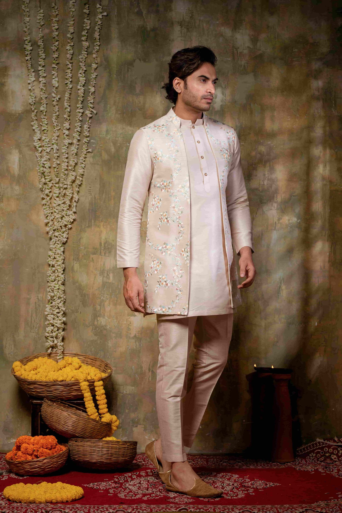 Ivory Silk Kurta Set with Jacket