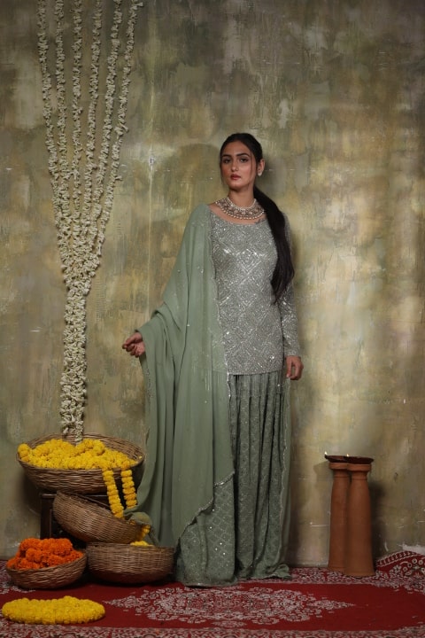 Green Georgette Attire