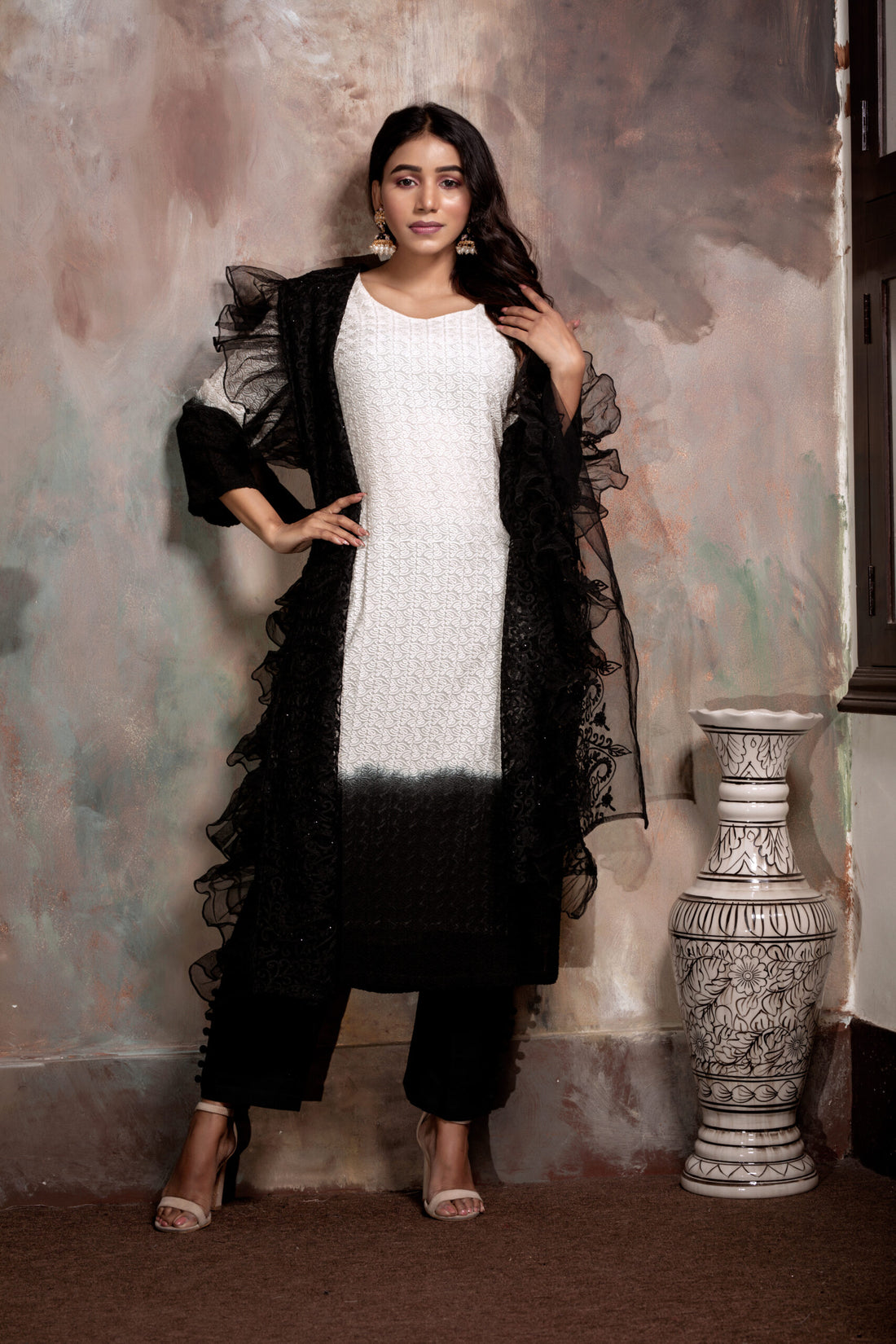 Elegant Black White Affifa Suit