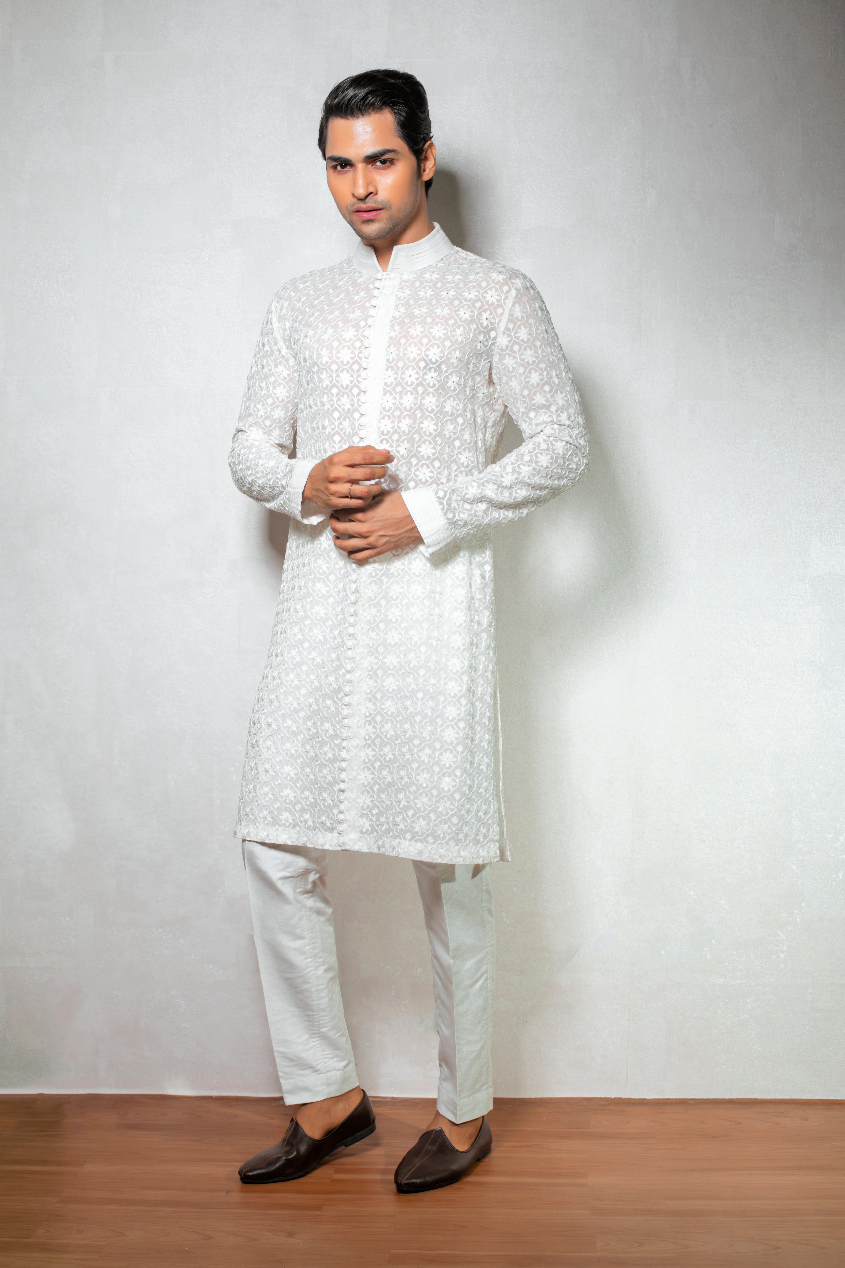 Elegant White Georgette Kurta Set with Ari Work
