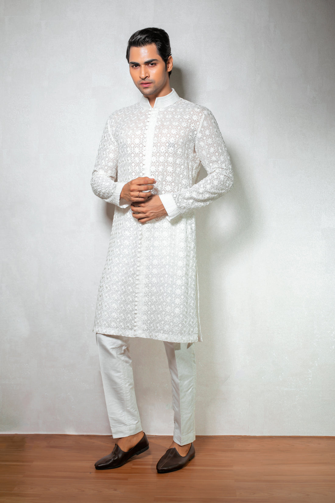 Elegant White Georgette Kurta Set with Ari Work