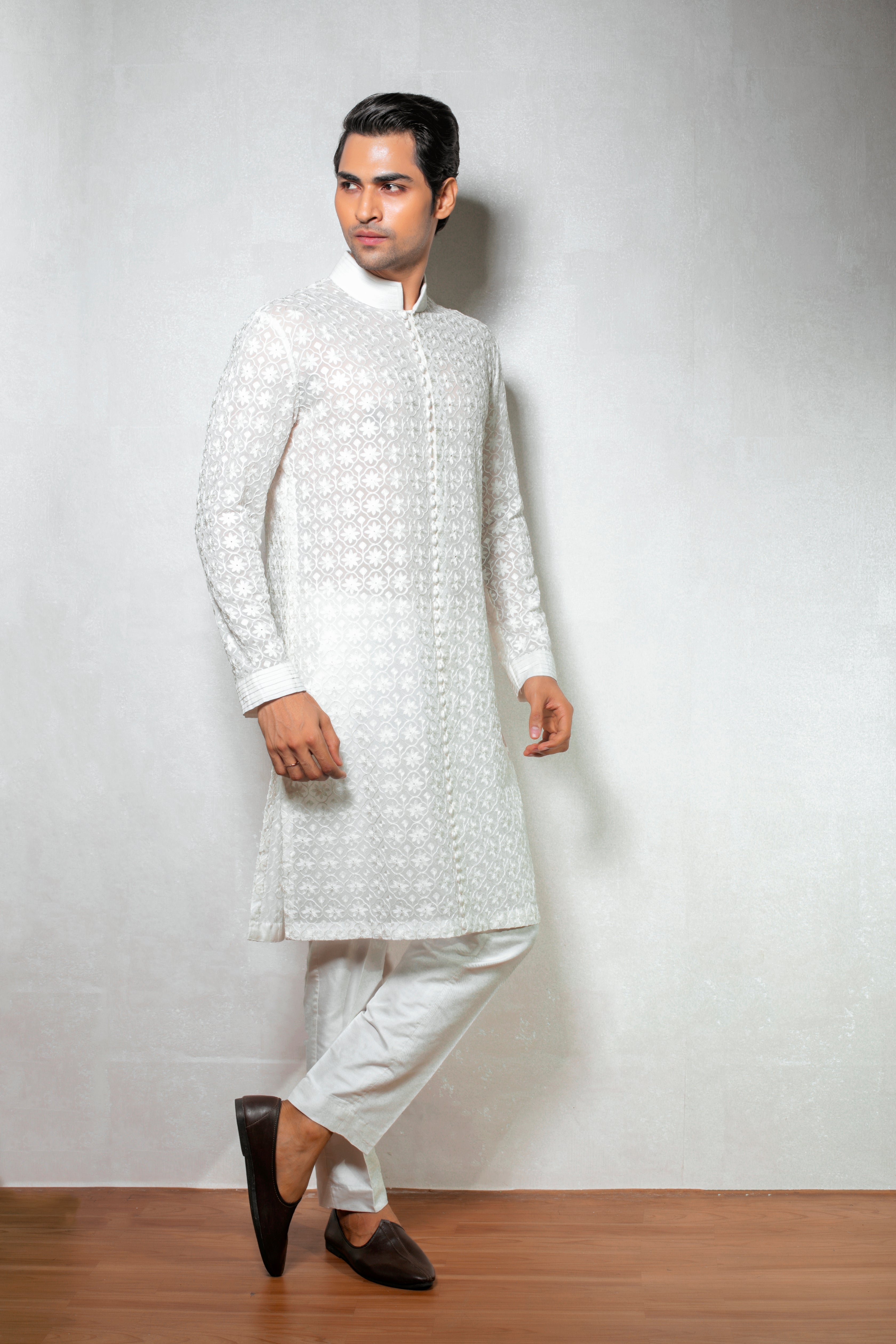 Elegant White Georgette Kurta Set with Ari Work