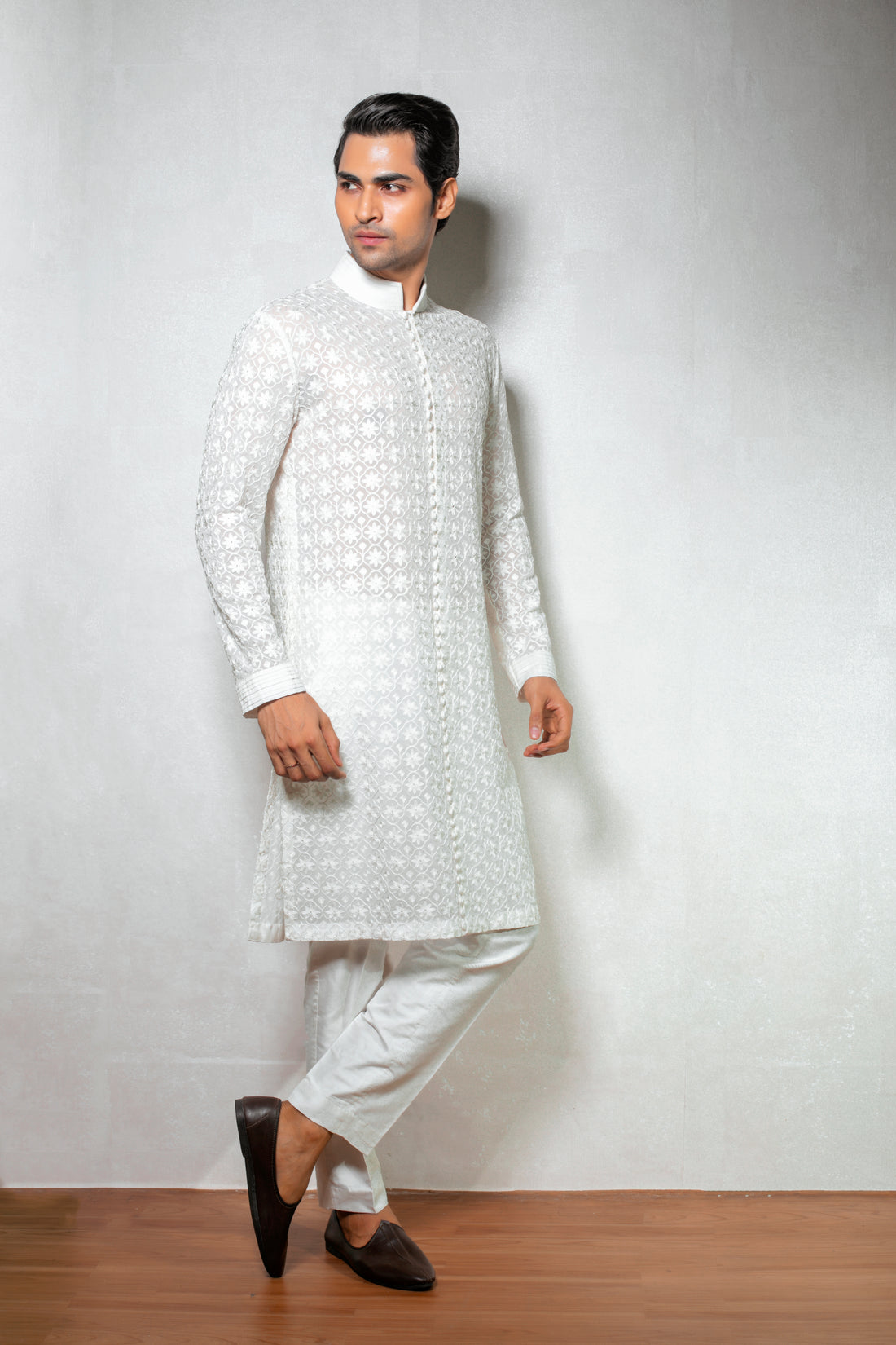 Elegant White Georgette Kurta Set with Ari Work